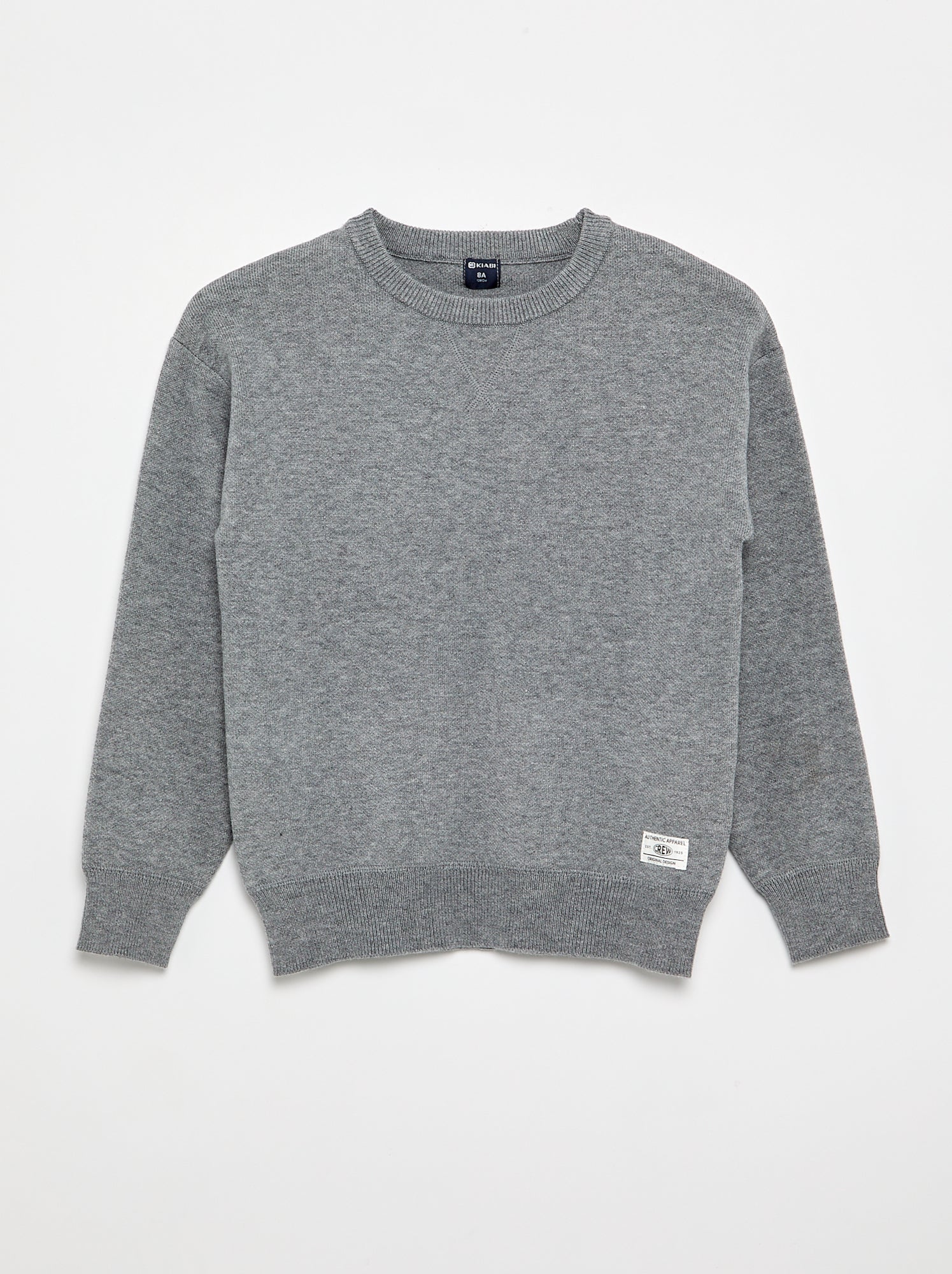 Pull col rond à manches longues uni - Gris