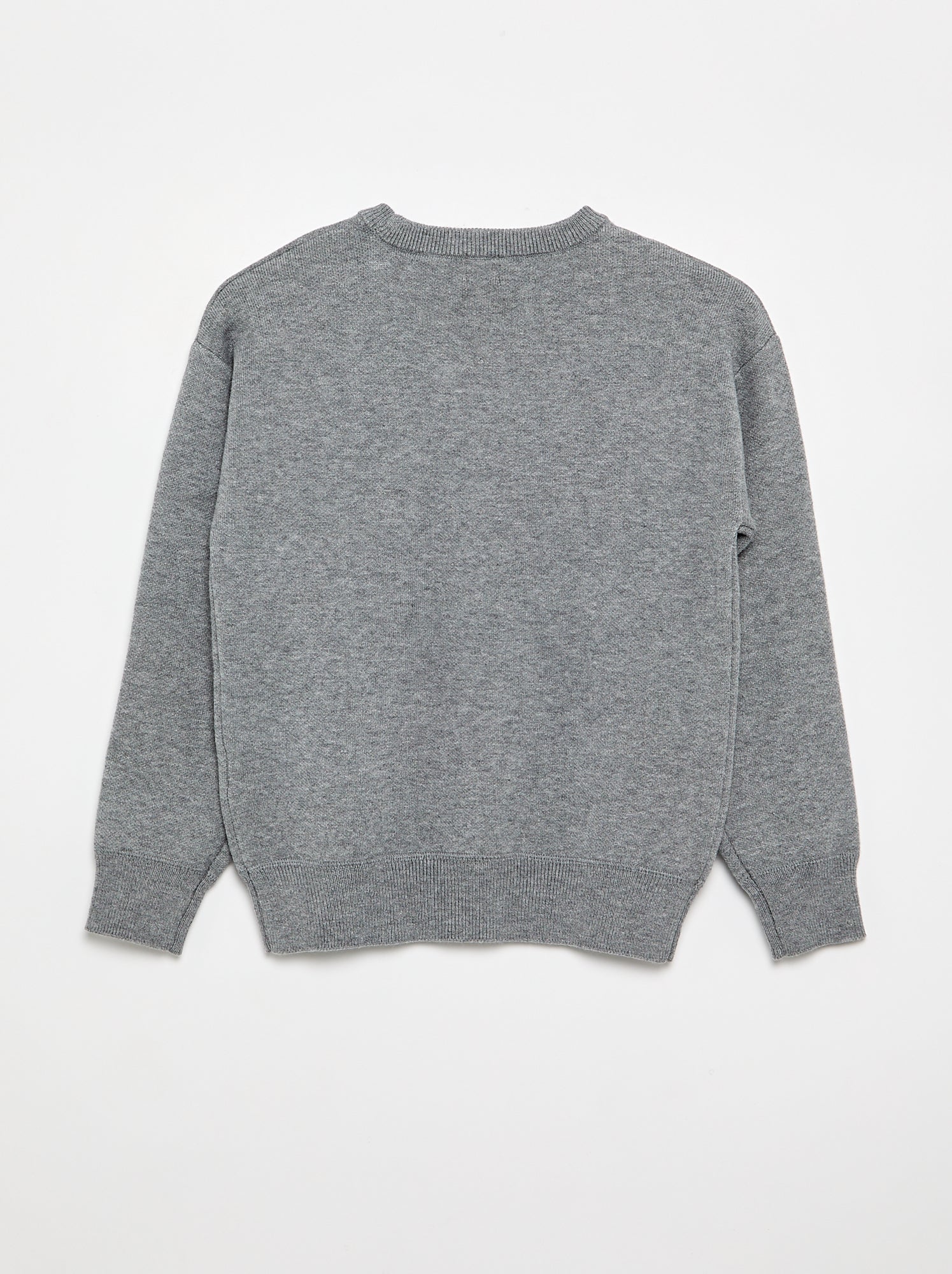 Pull col rond à manches longues uni - Gris
