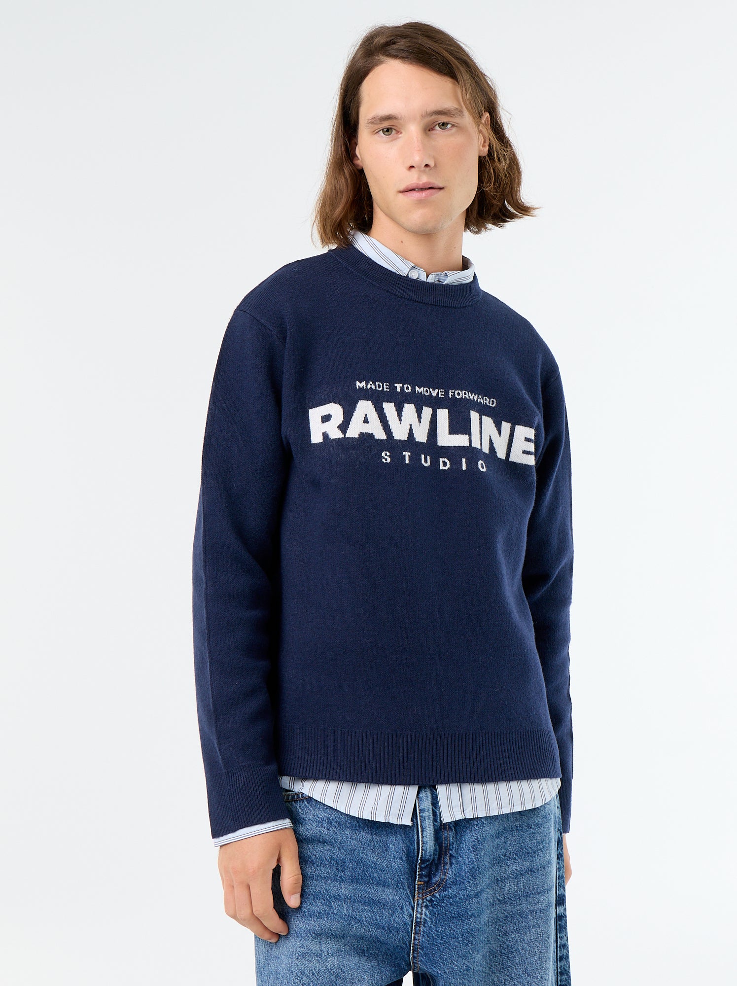 Pull col rond avec inscriptions - Blanc (GJQ92_1)