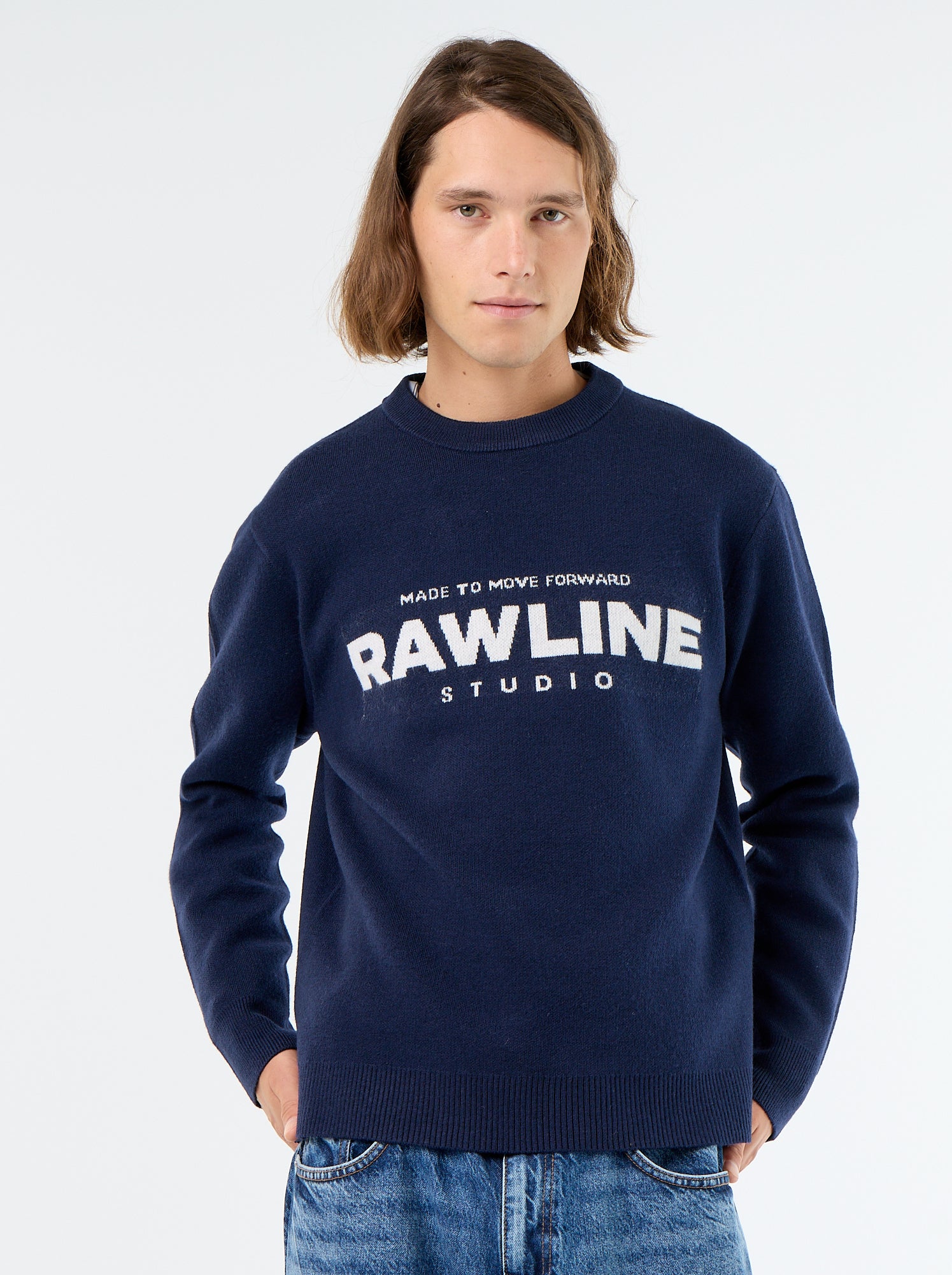 Pull col rond avec inscriptions - Blanc (GJQ92_1)