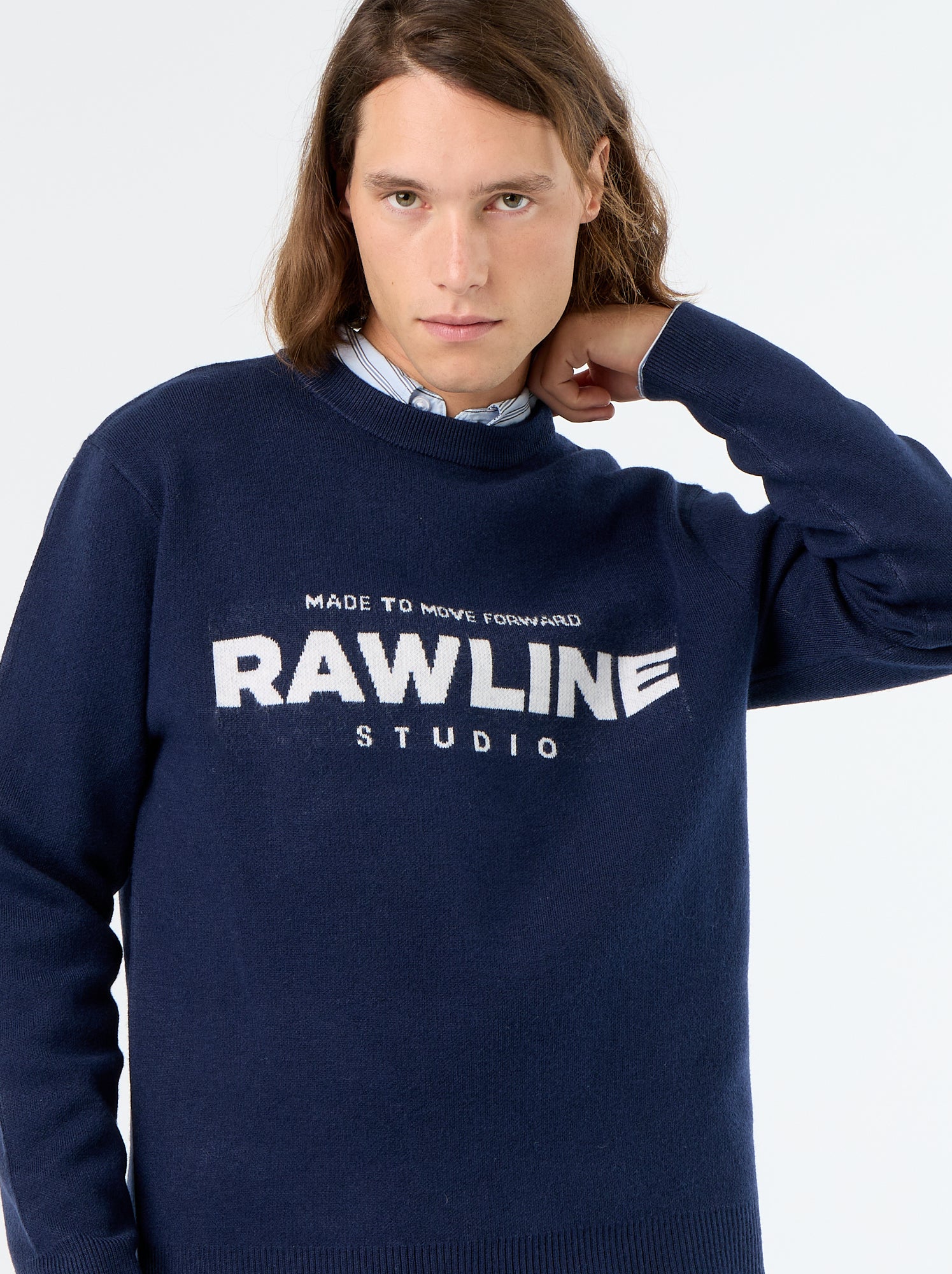 Pull col rond avec inscriptions - Blanc (GJQ92_1)
