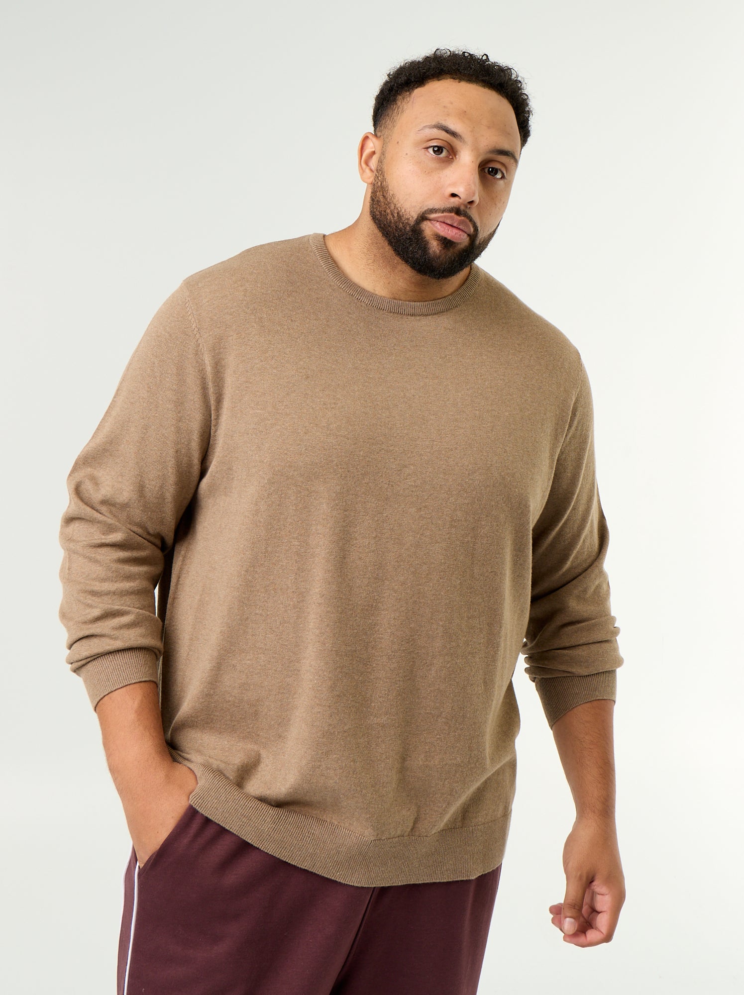 Pull col rond en fine jauge - Marron