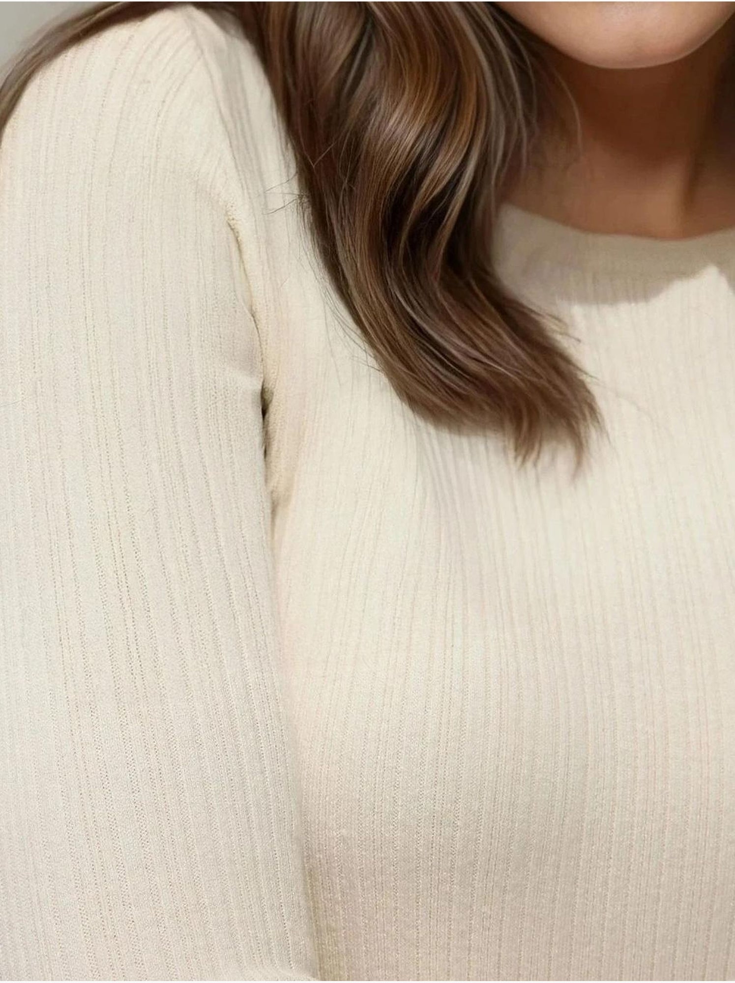 Pull col rond en maille ajustée - Blanc