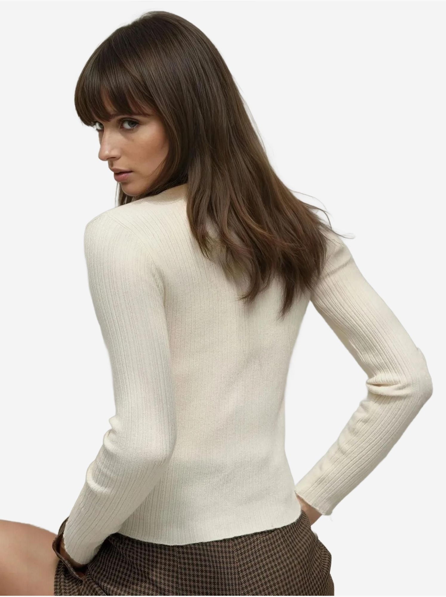 Pull col rond en maille ajustée - Blanc