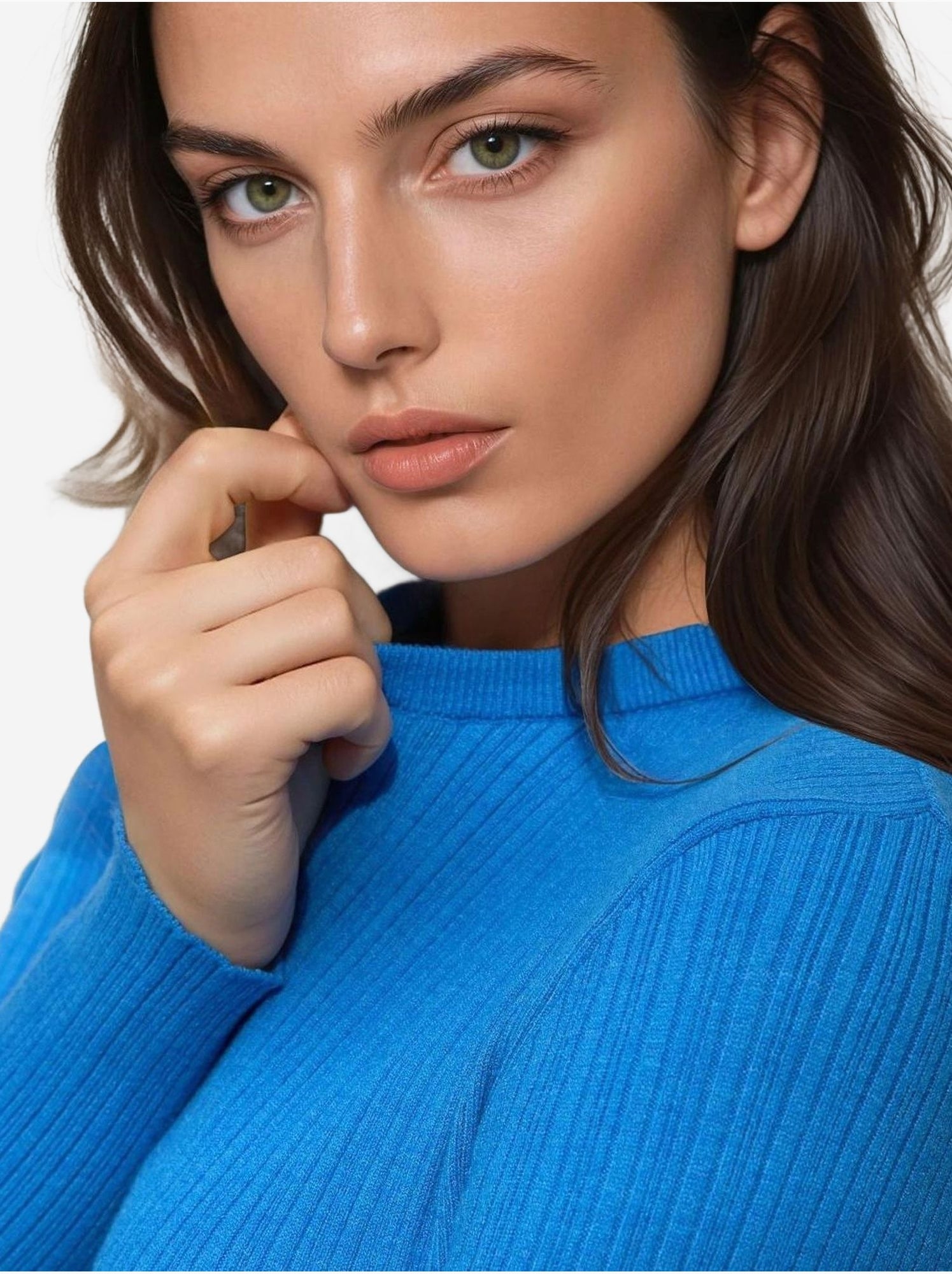 Pull col rond en maille ajustée - Bleu clair