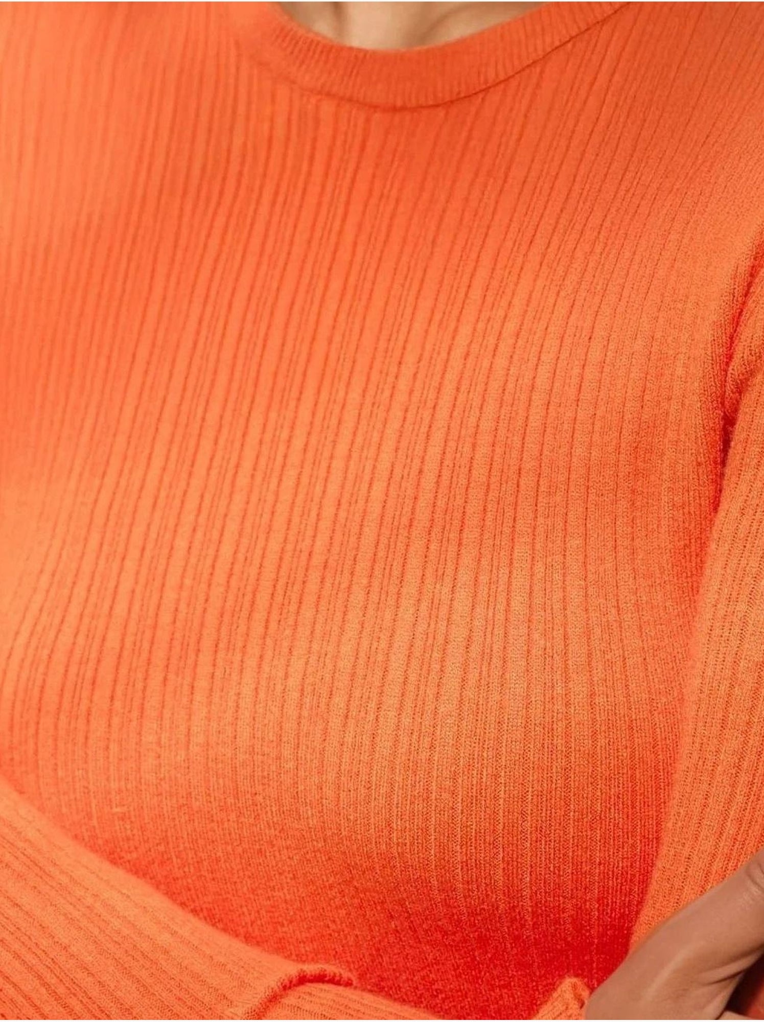 Pull col rond en maille ajustée - Orange mandarine