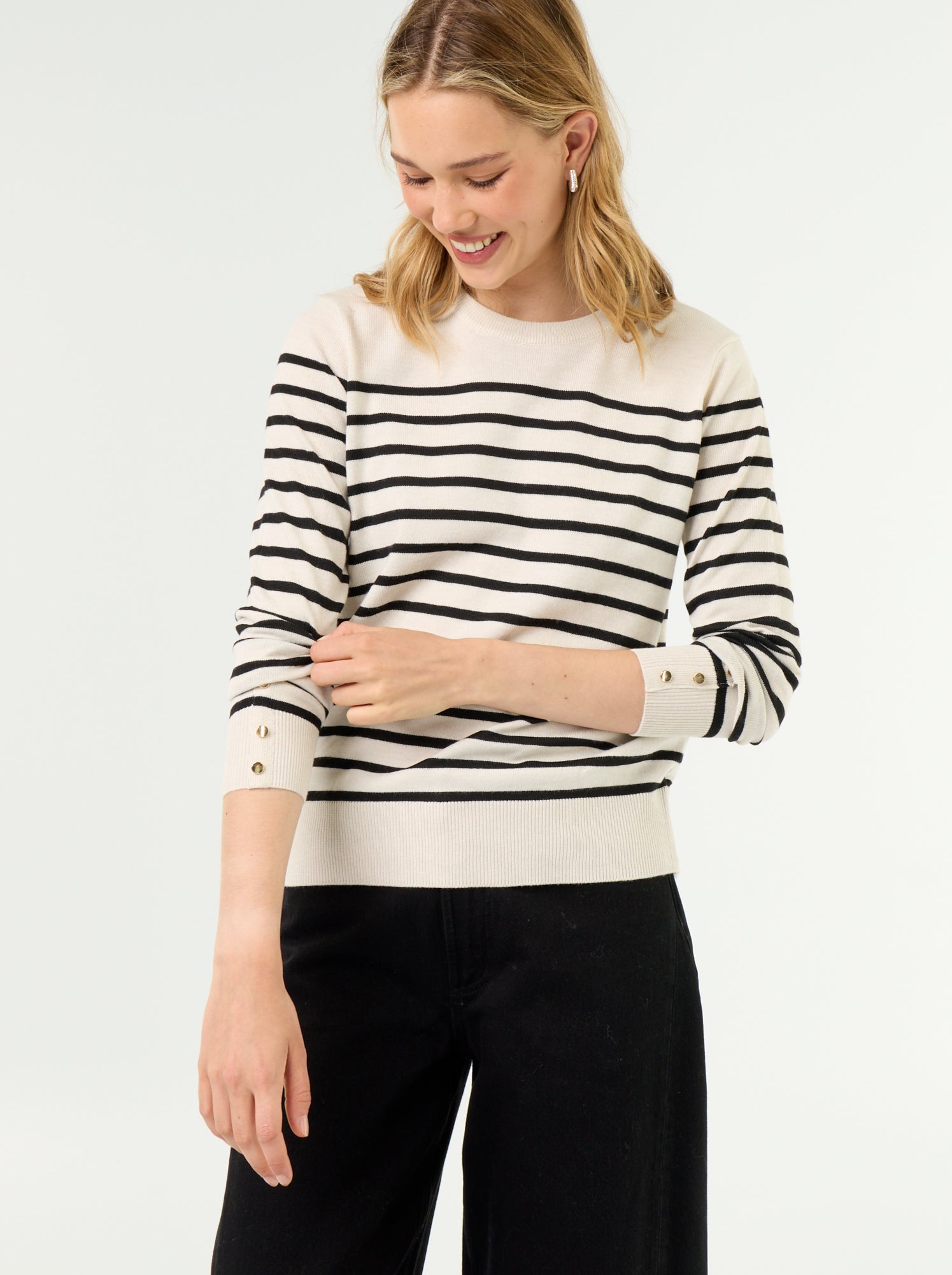 Pull col rond en maille fine jauge - Beige
