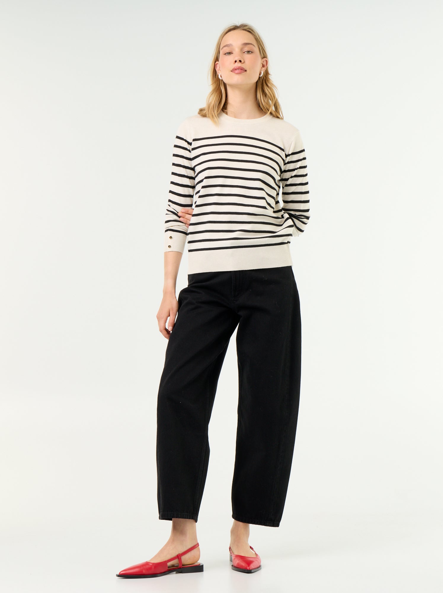 Pull col rond en maille fine jauge - Beige