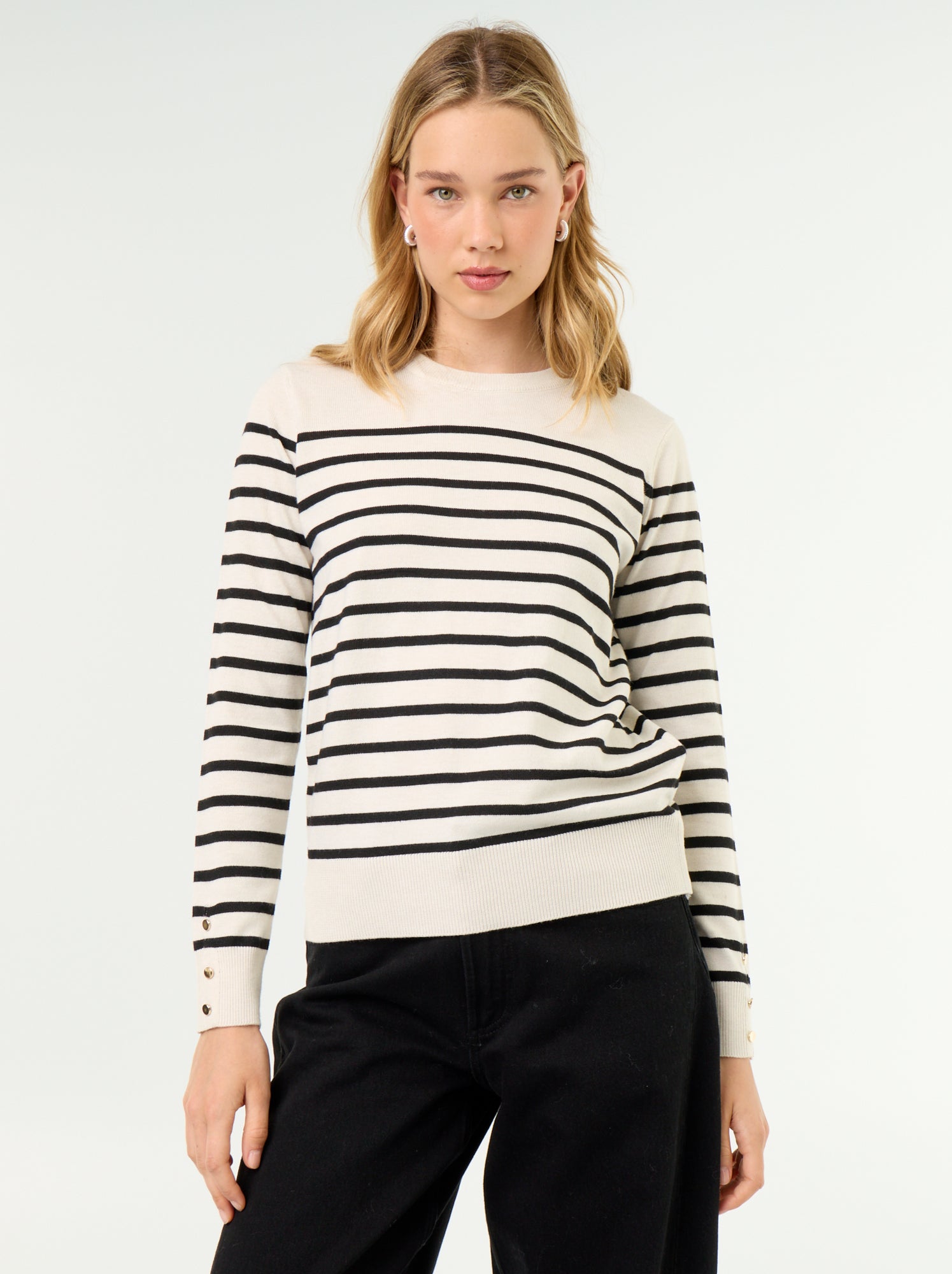 Pull col rond en maille fine jauge - Beige