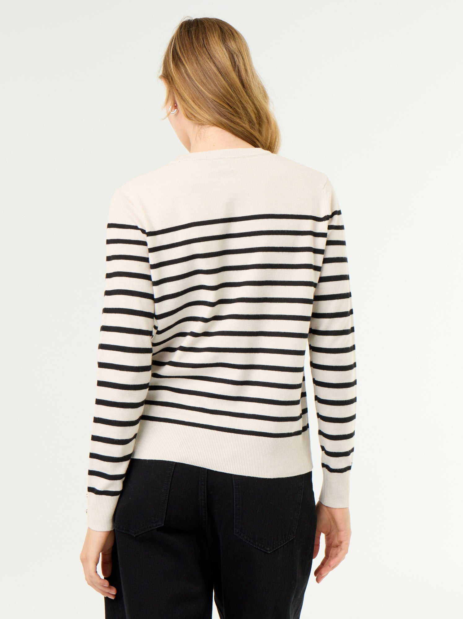 Pull col rond en maille fine jauge - Beige