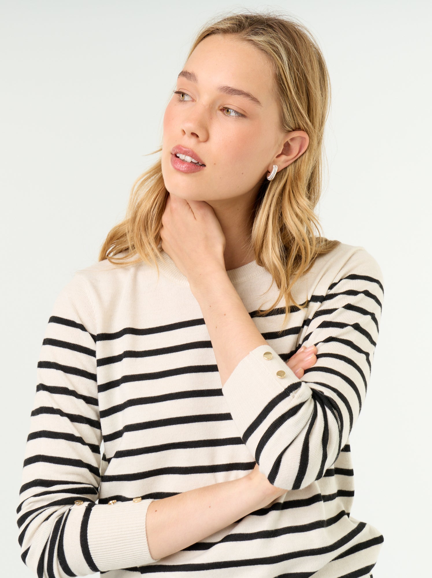 Pull col rond en maille fine jauge - Beige
