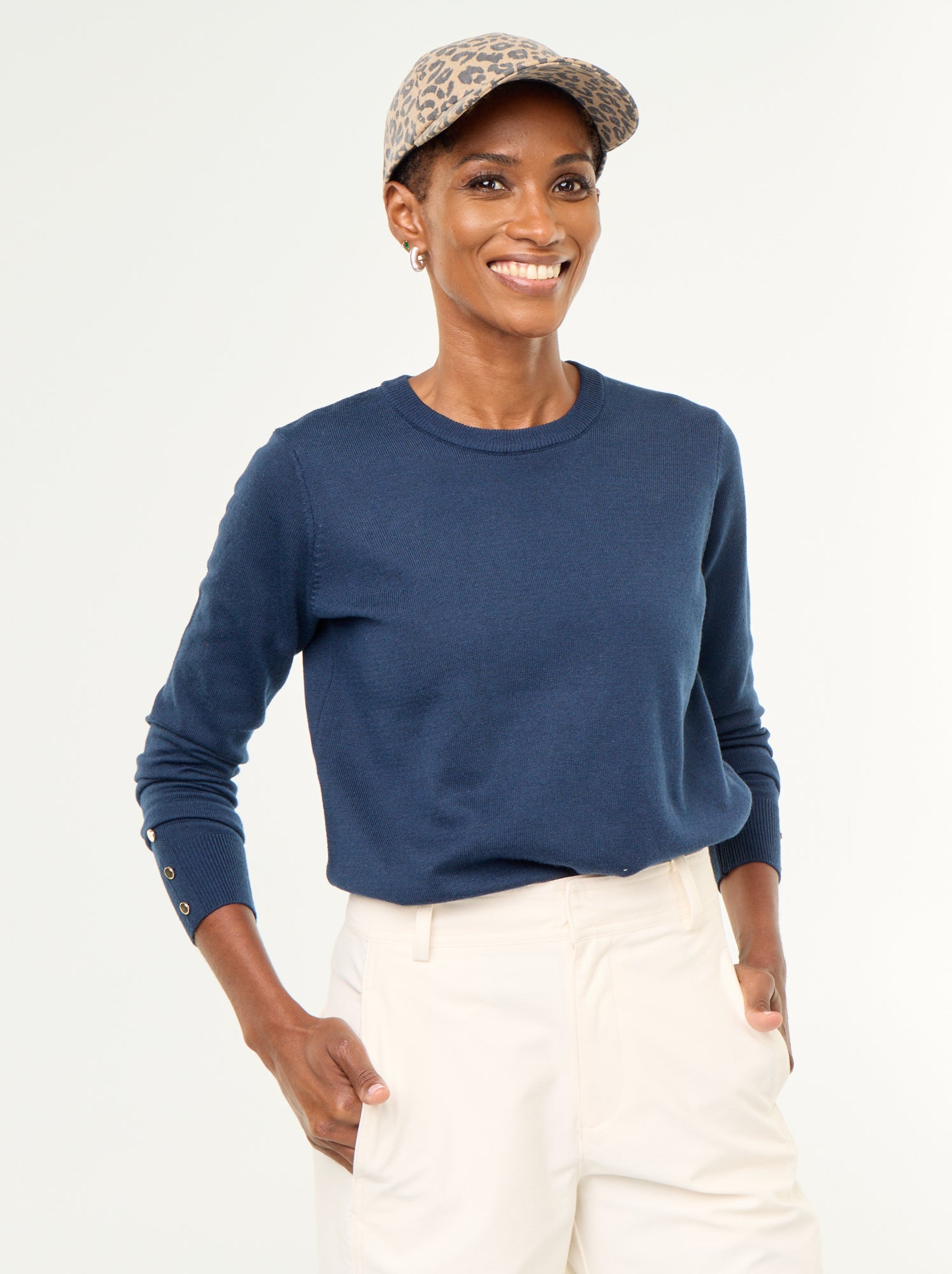 Pull col rond en maille fine jauge - Bleu