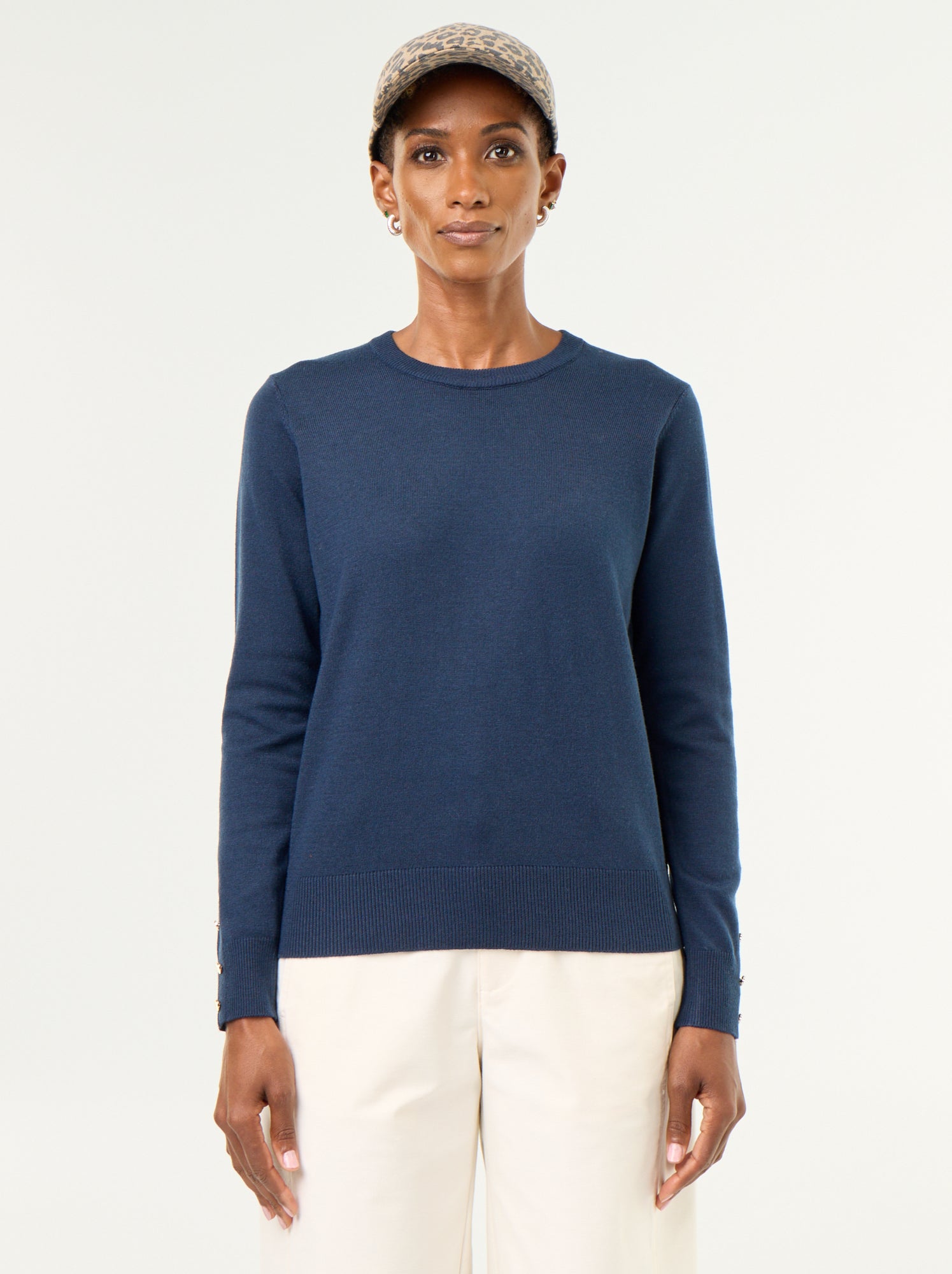 Pull col rond en maille fine jauge - Bleu