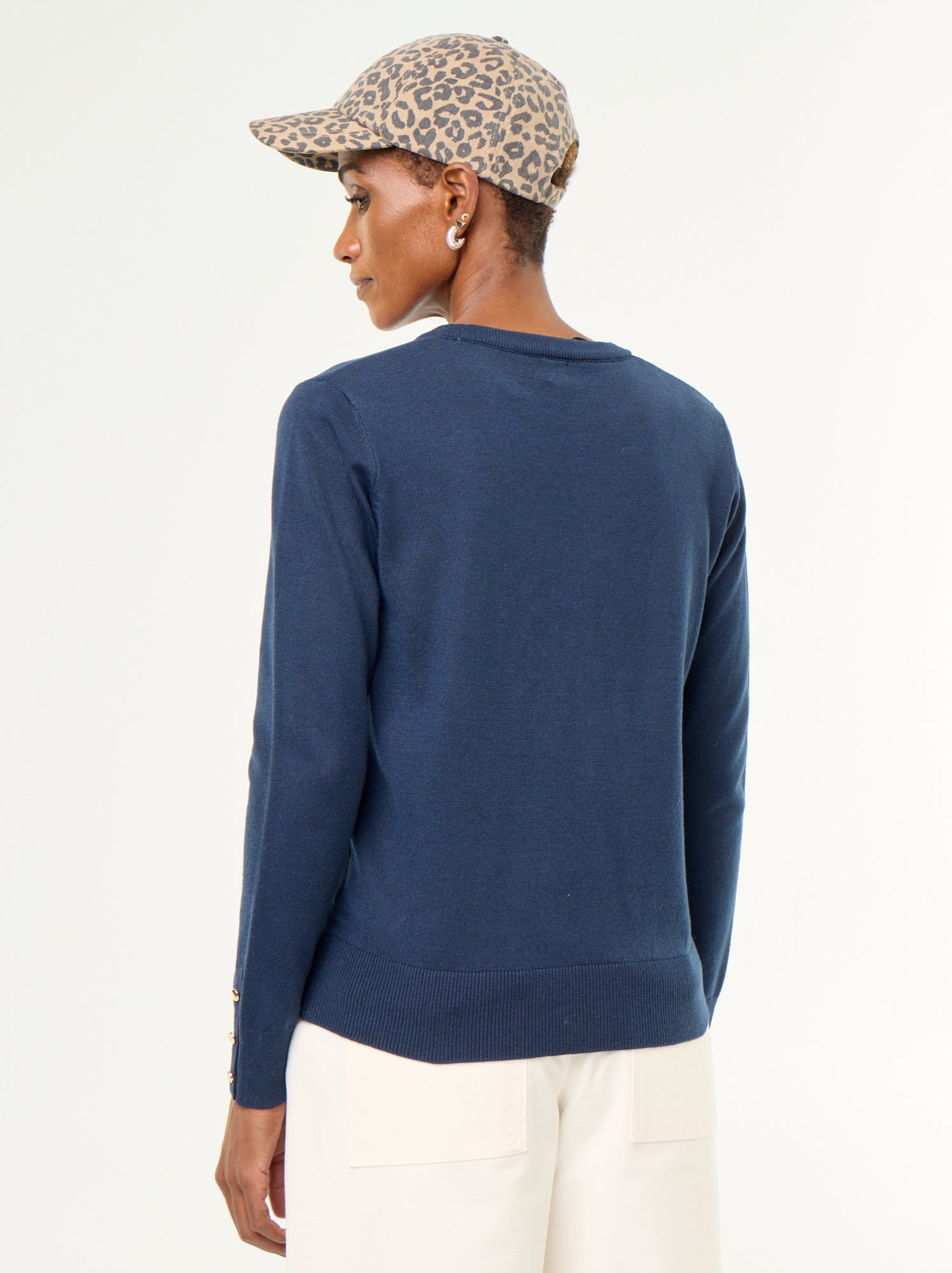 Pull col rond en maille fine jauge - Bleu