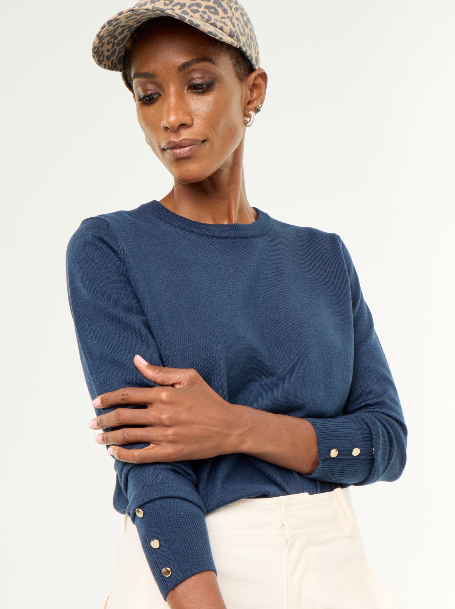 Pull col rond en maille fine jauge - Bleu