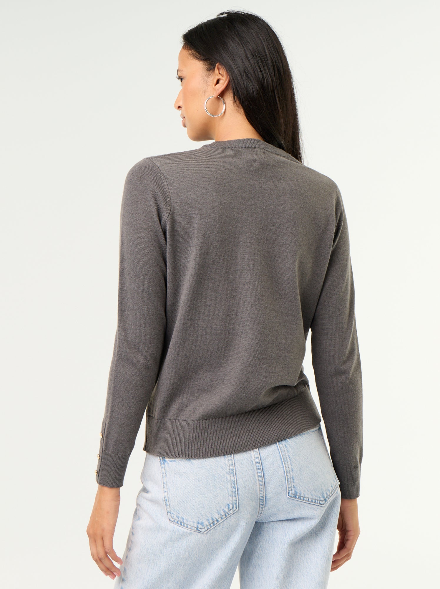Pull col rond en maille fine jauge - Gris