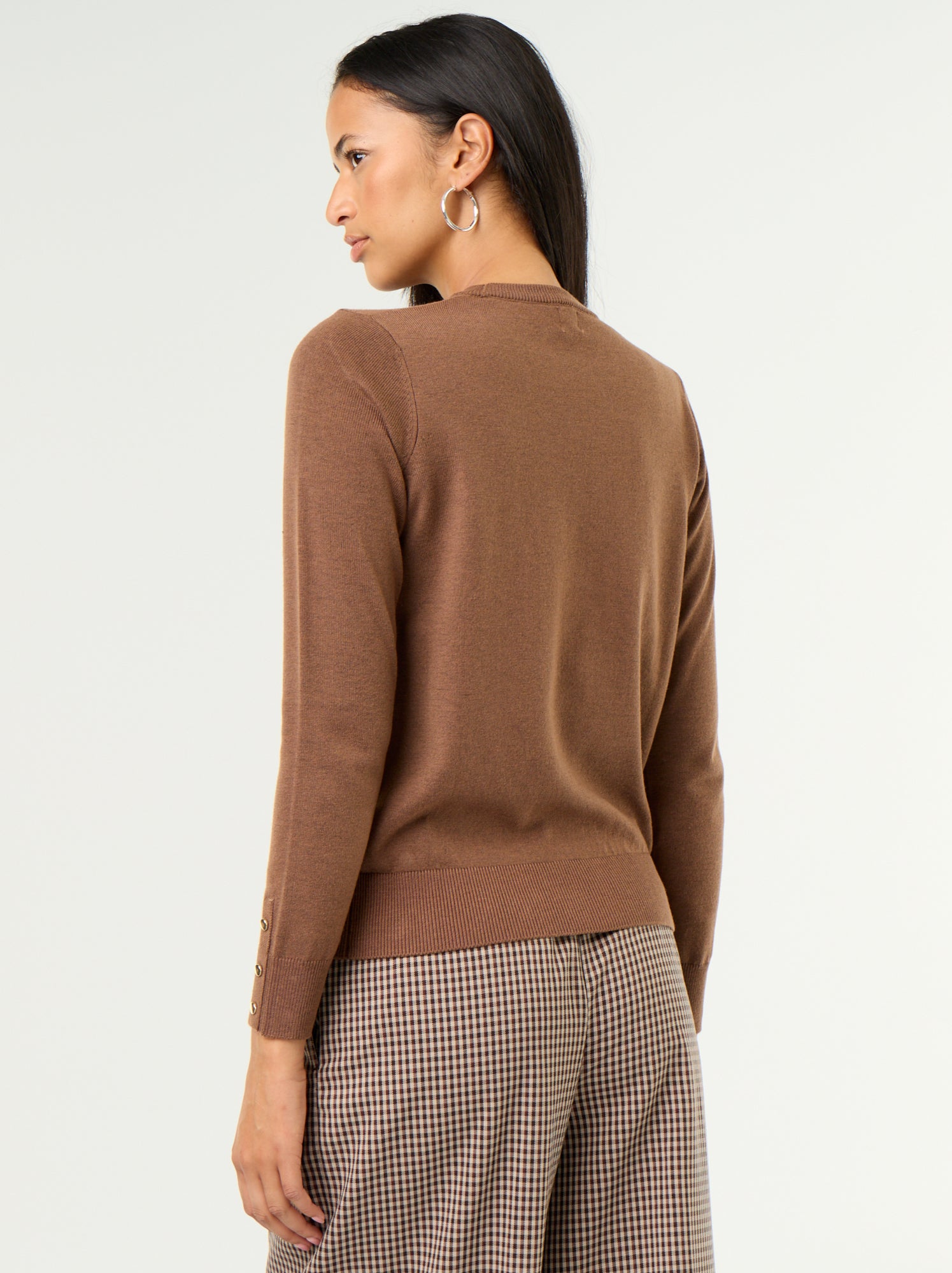 Pull col rond en maille fine jauge - Marron