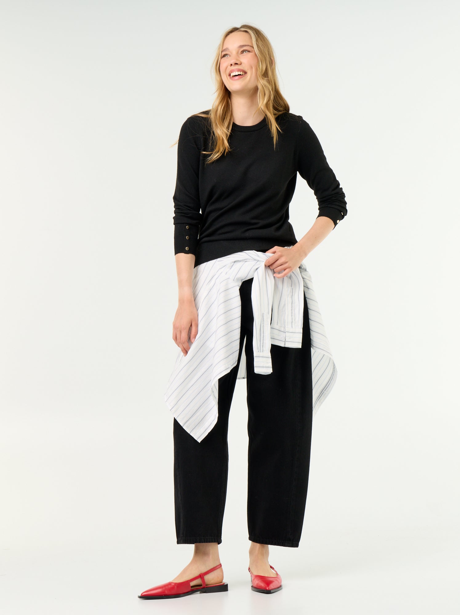 Pull col rond en maille fine jauge - Noir