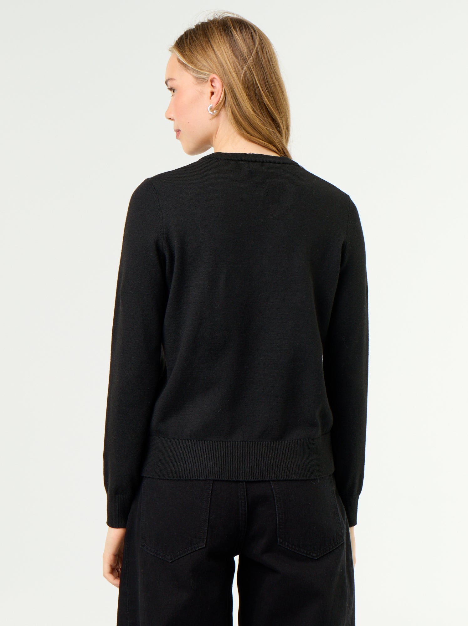 Pull col rond en maille fine jauge - Noir