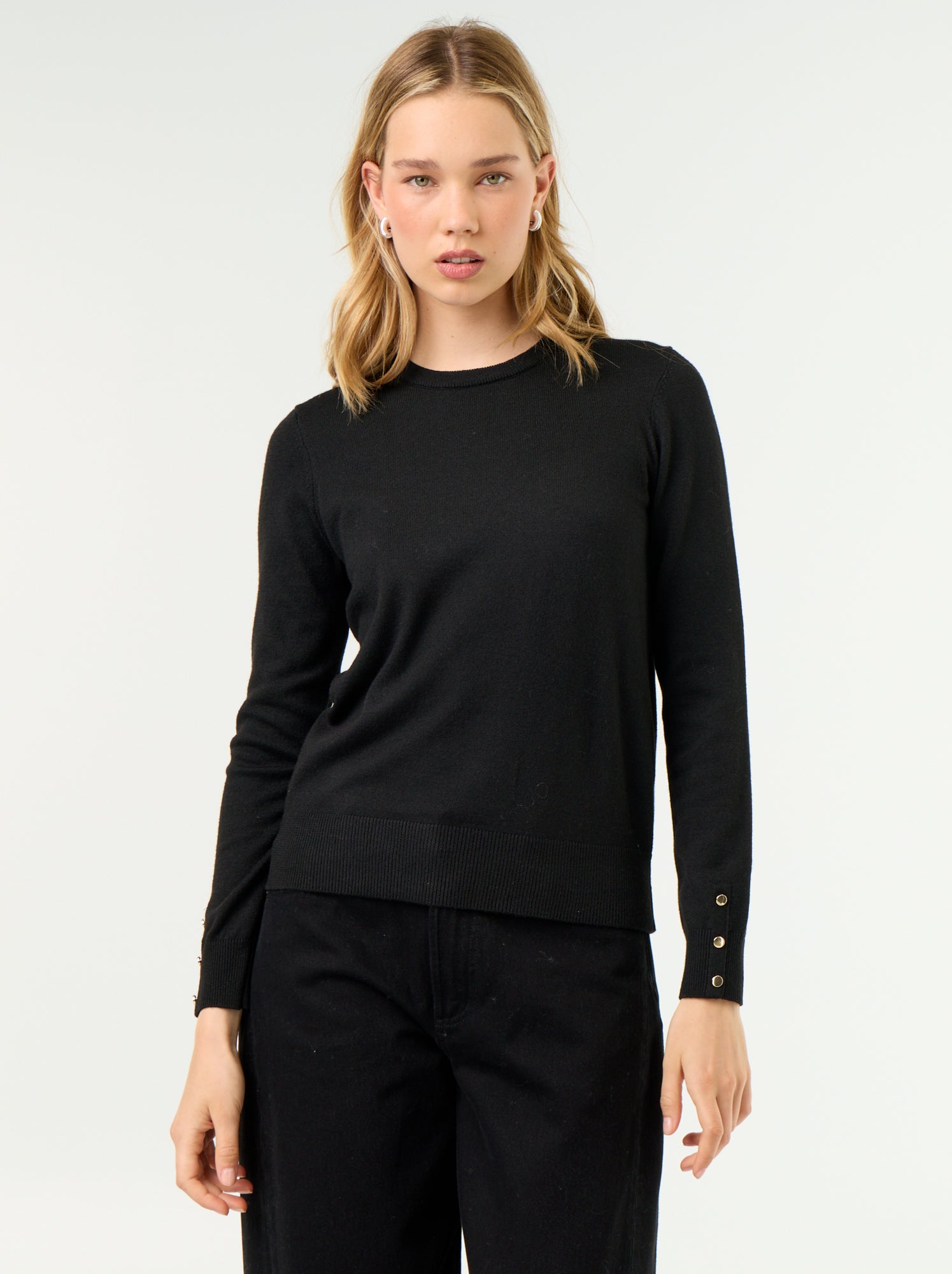 Pull col rond en maille fine jauge - Noir