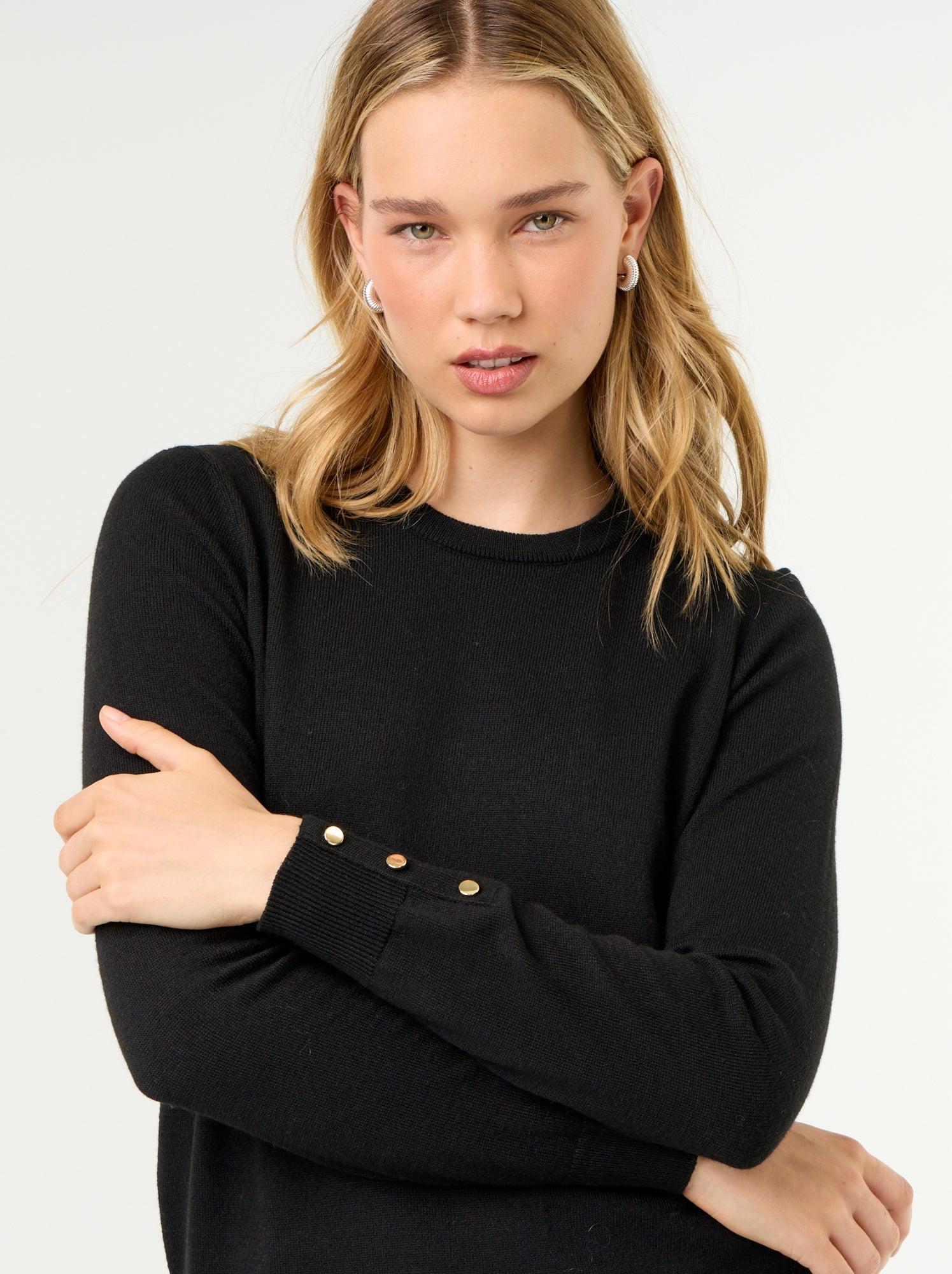 Pull col rond en maille fine jauge - Noir