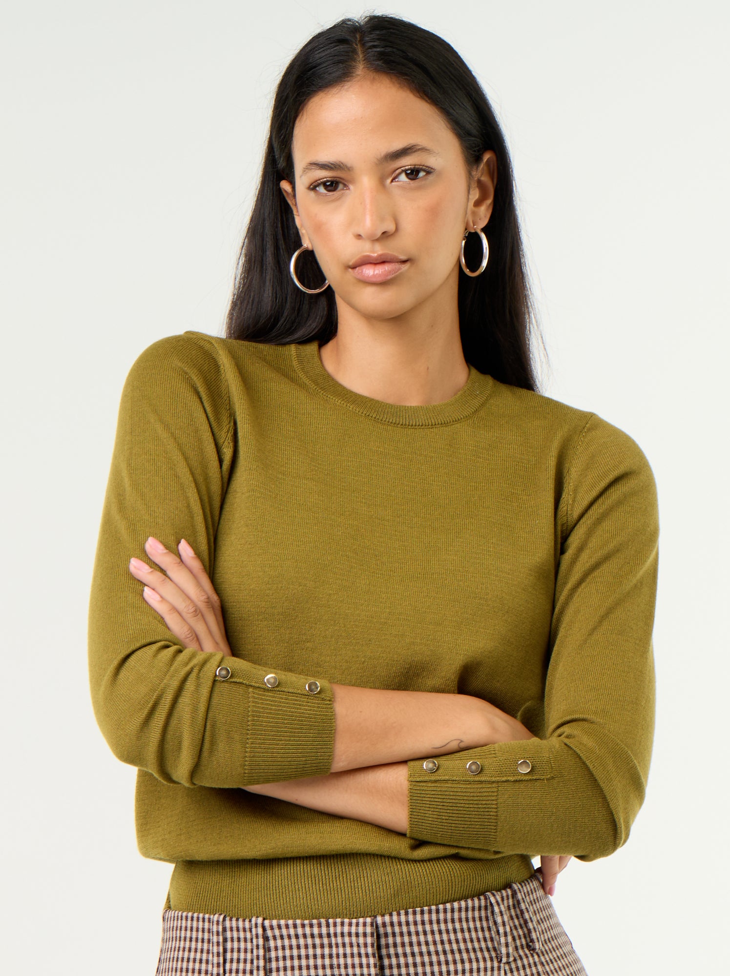 Pull col rond en maille fine jauge - Vert