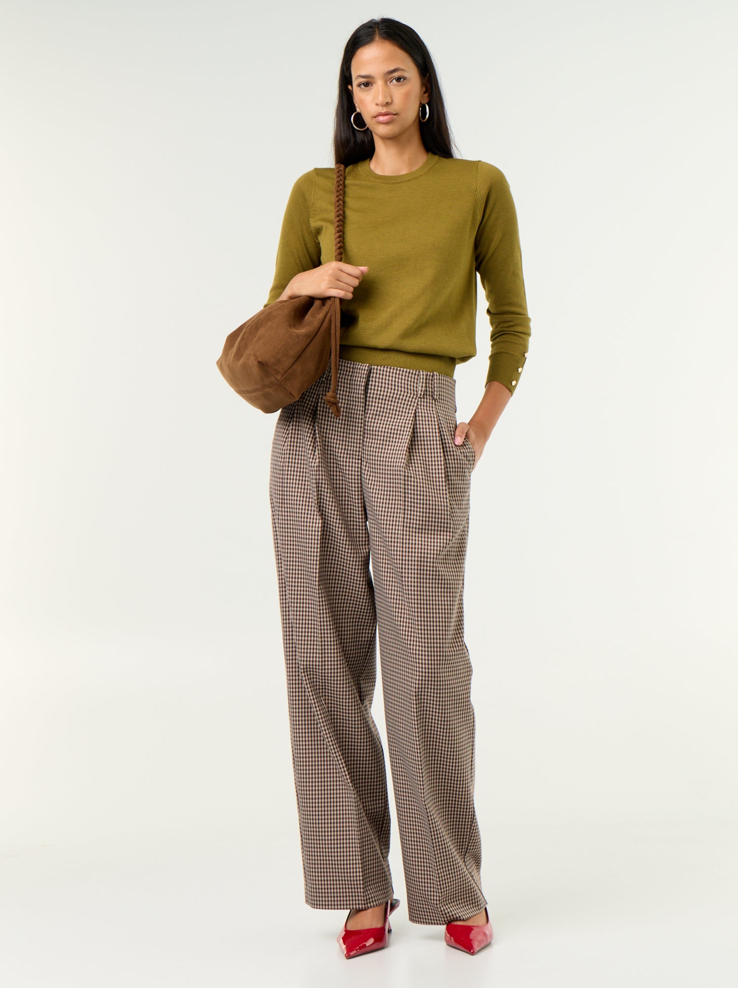 Pull col rond en maille fine jauge - Vert