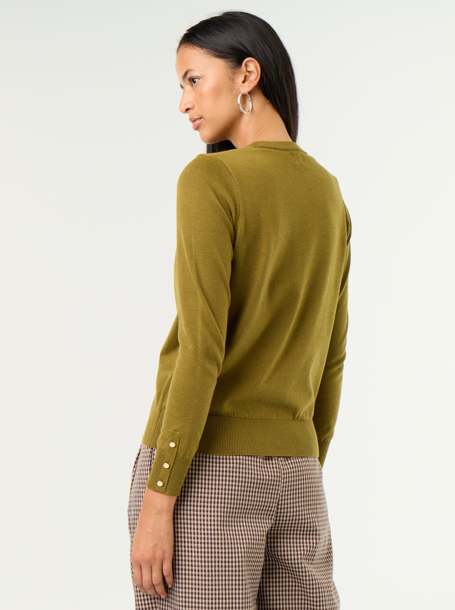 Pull col rond en maille fine jauge - Vert