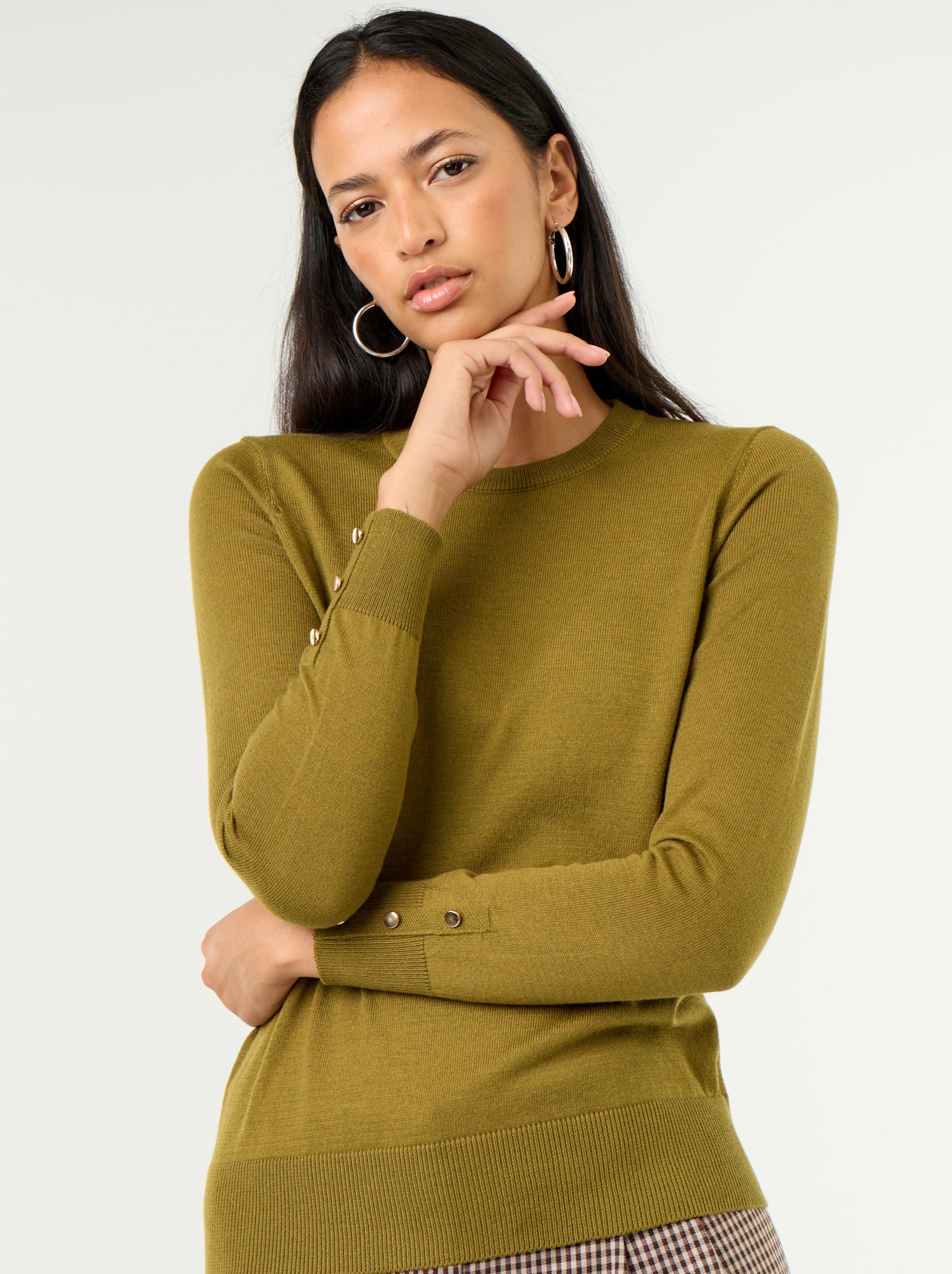 Pull col rond en maille fine jauge - Vert