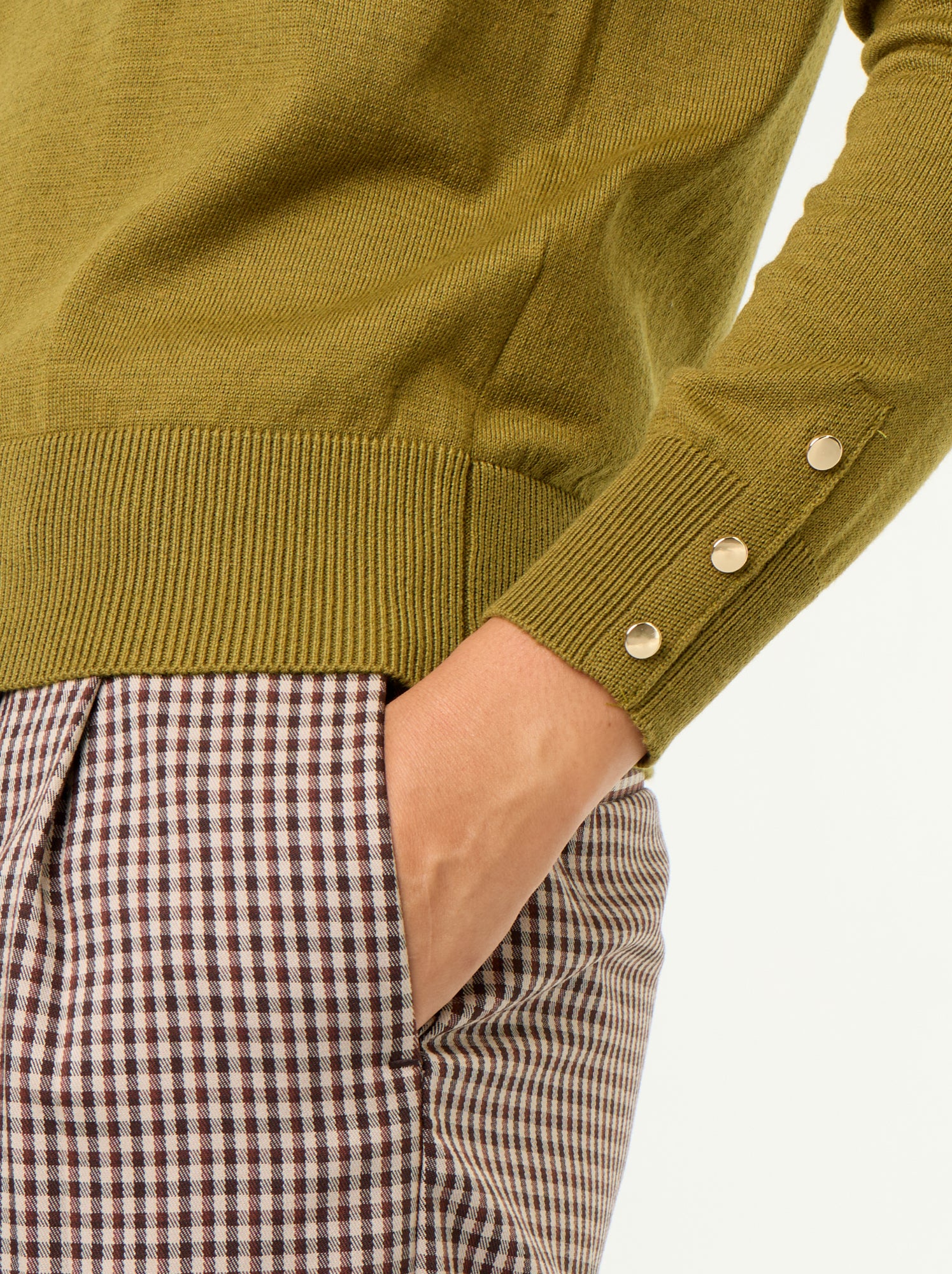 Pull col rond en maille fine jauge - Vert