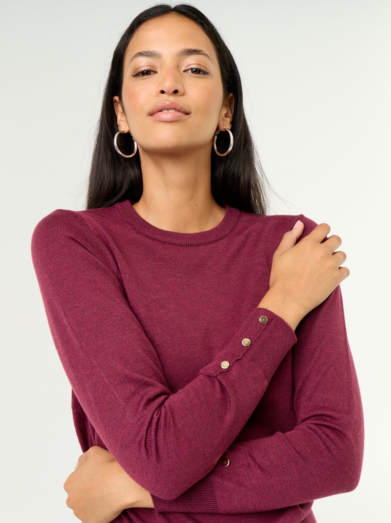 Pull col rond en maille fine jauge - Violet