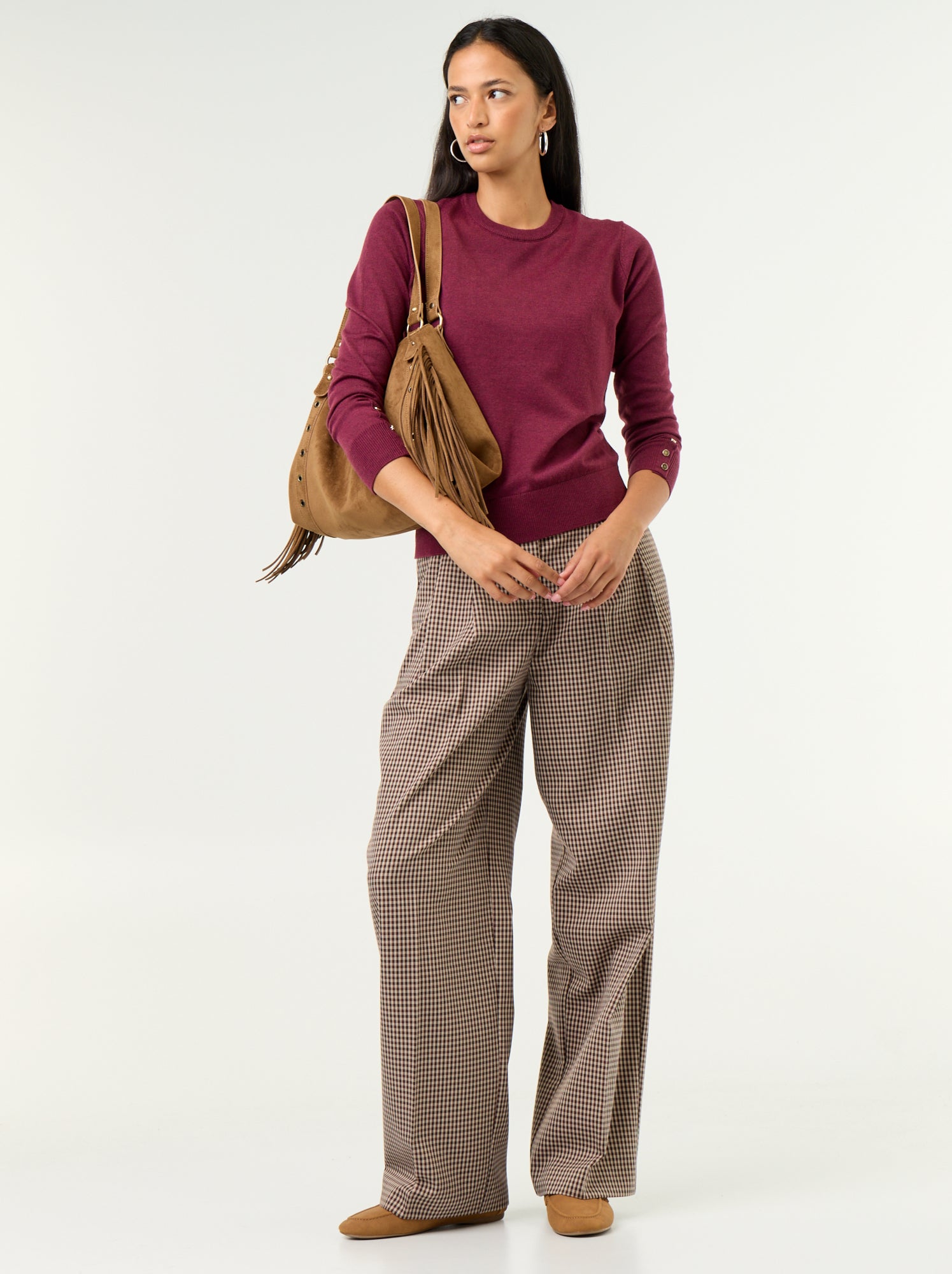 Pull col rond en maille fine jauge - Violet