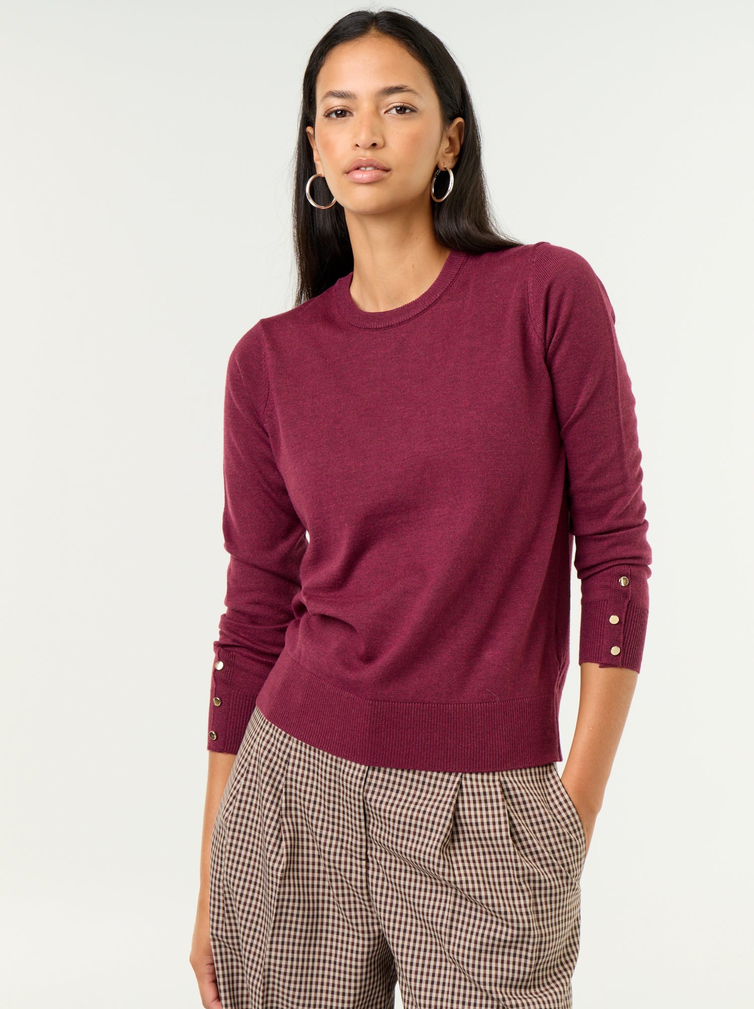 Pull col rond en maille fine jauge - Violet