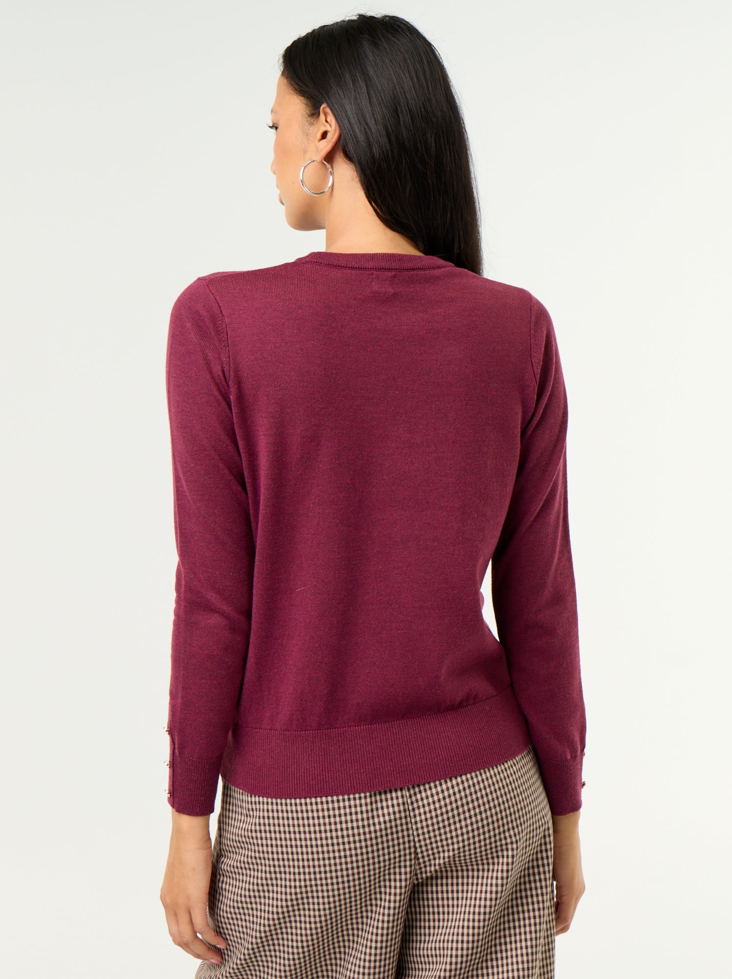 Pull col rond en maille fine jauge - Violet