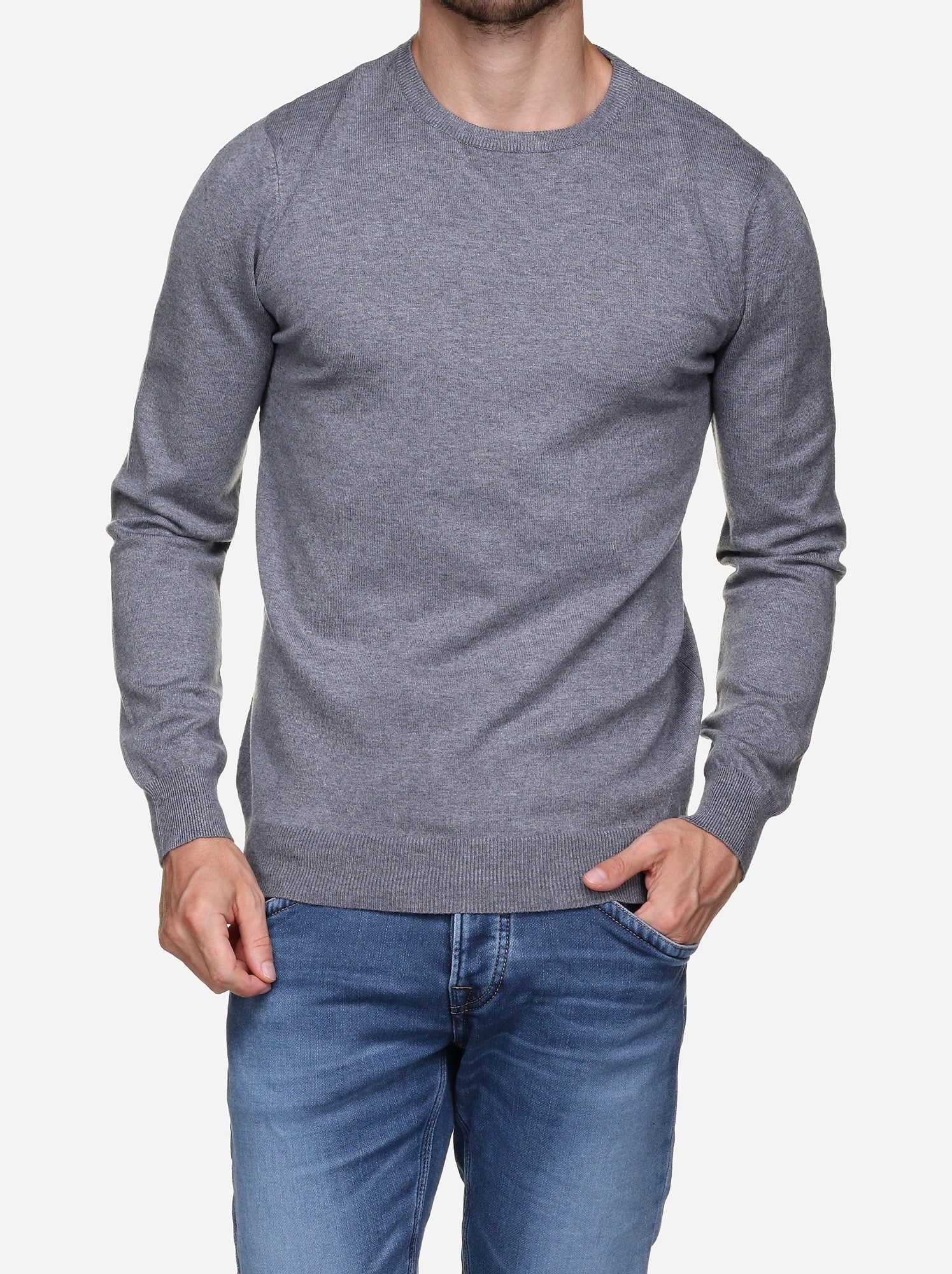 Pull col rond - Kenzarro - Gris clair
