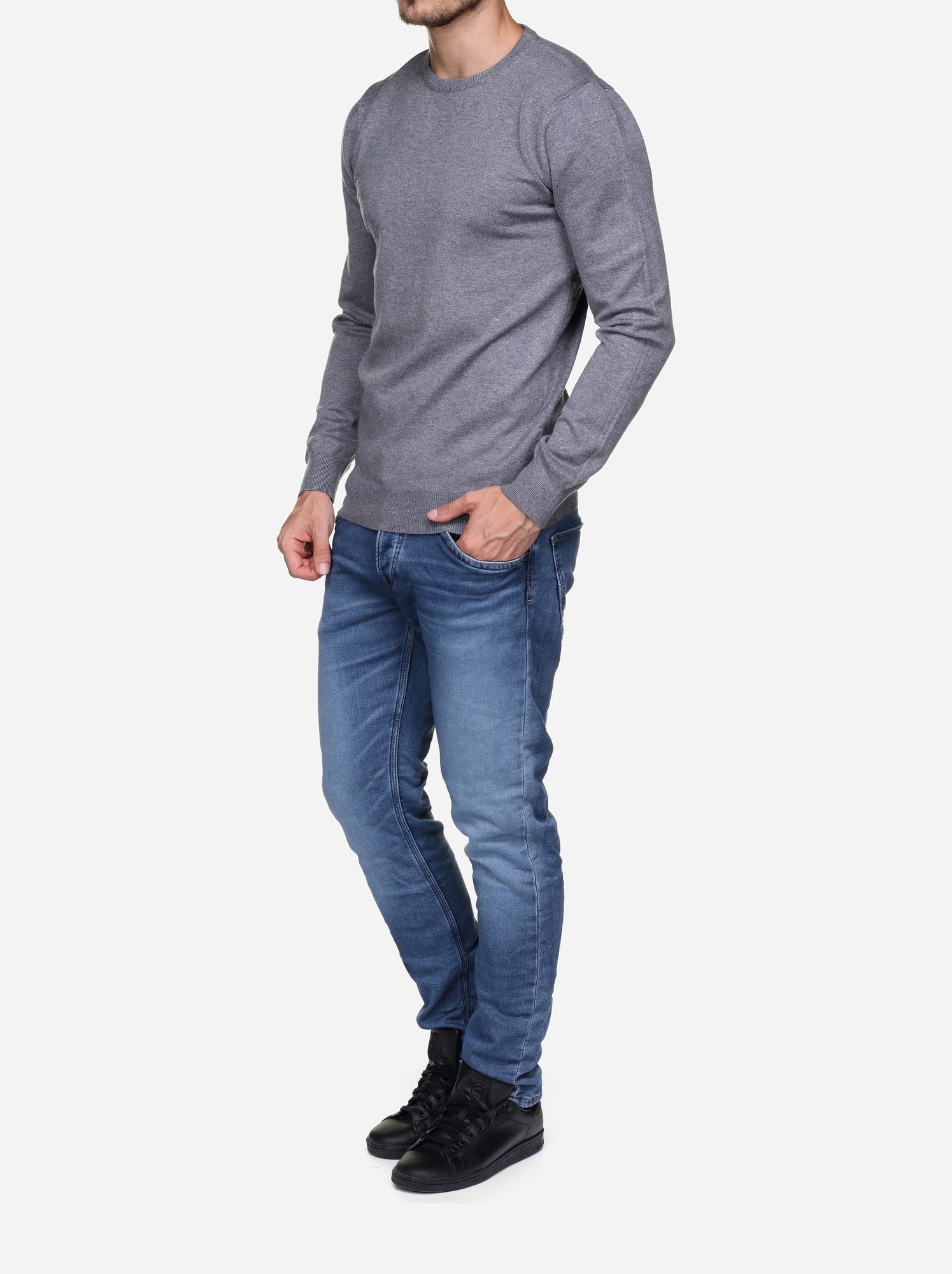 Pull col rond - Kenzarro - Gris clair