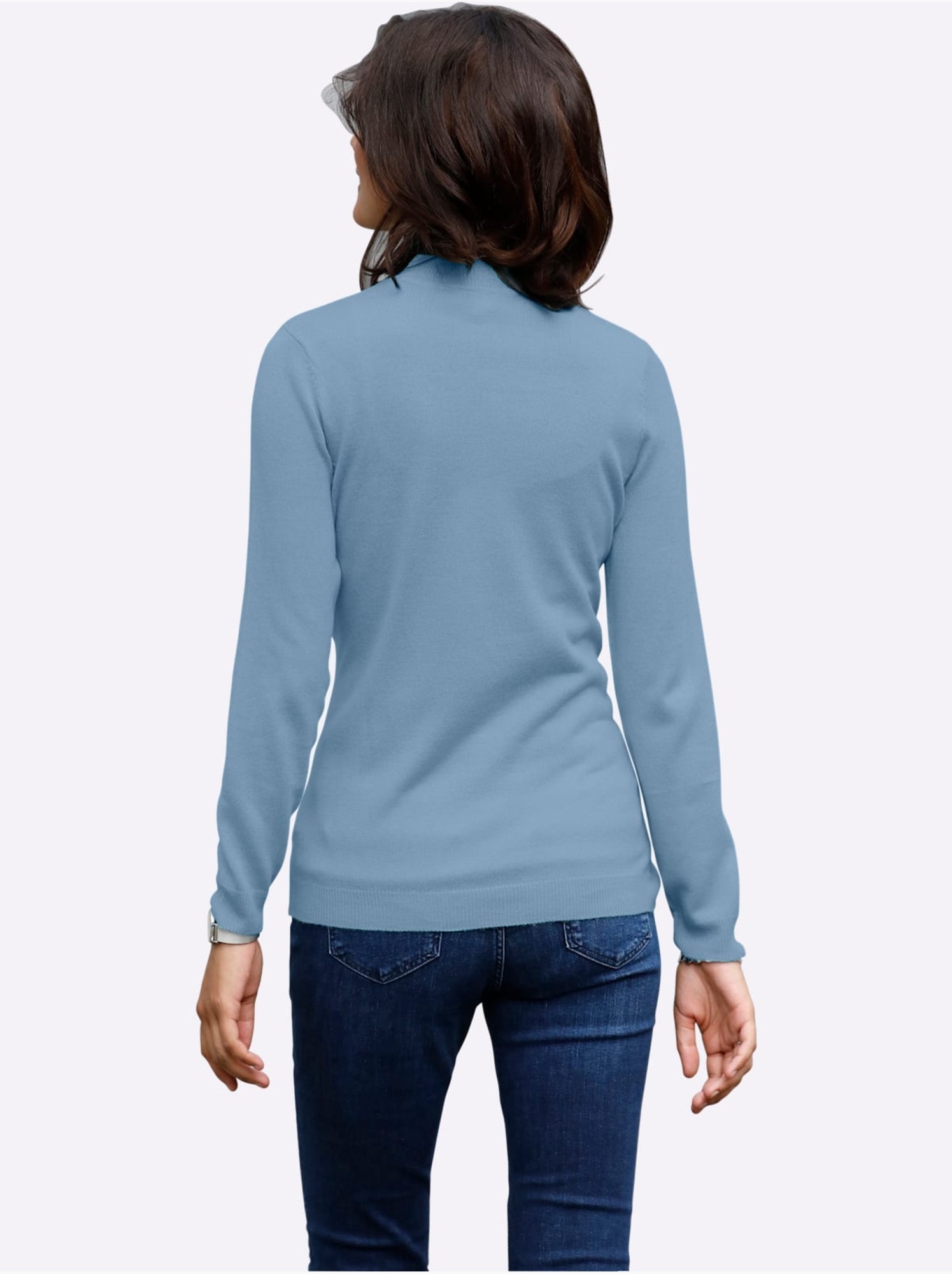 Pull col roulé à manches longues avec bords-côtes - taille standard - moda vilona - Bleu