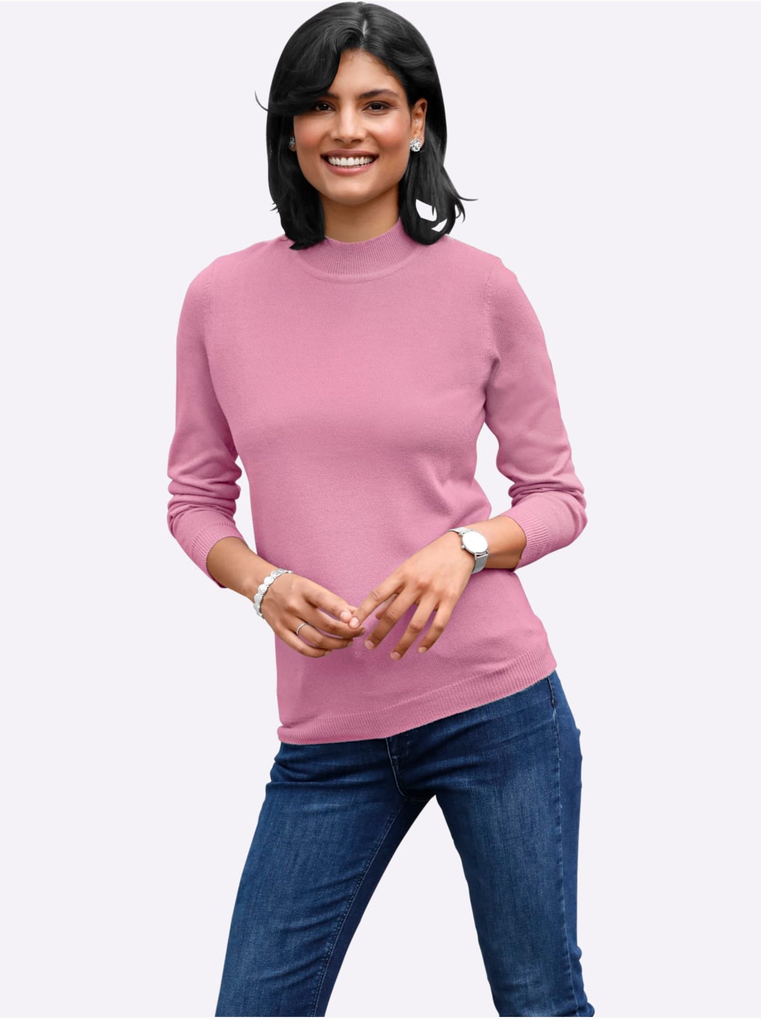 Pull col roulé à manches longues avec bords-côtes - taille standard - moda vilona - Rose