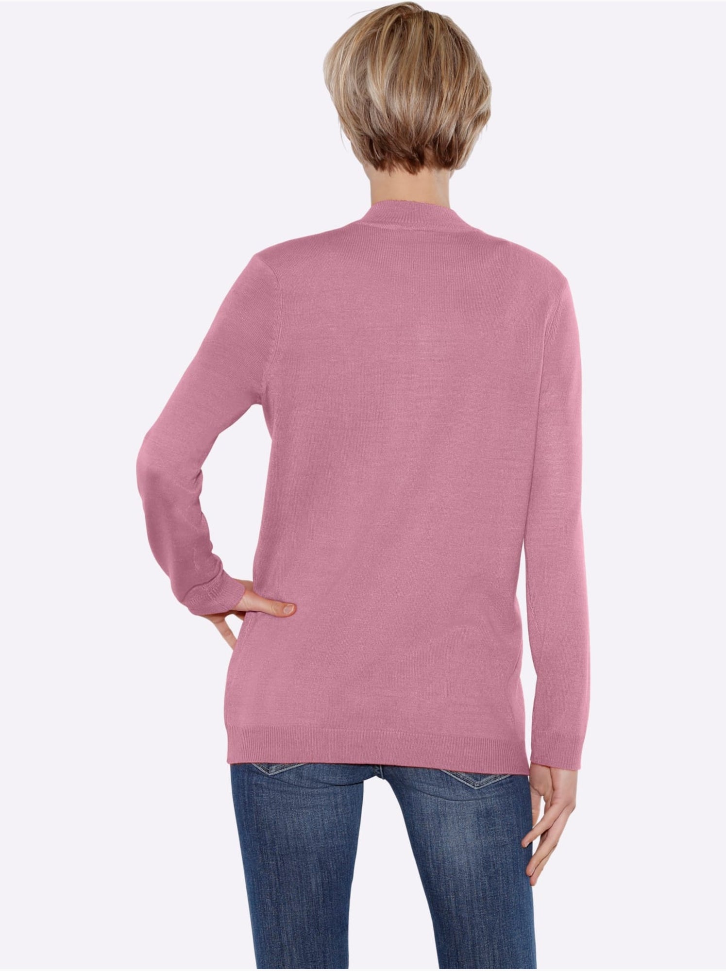 Pull col roulé à manches longues avec bords-côtes - taille standard - moda vilona - Rose