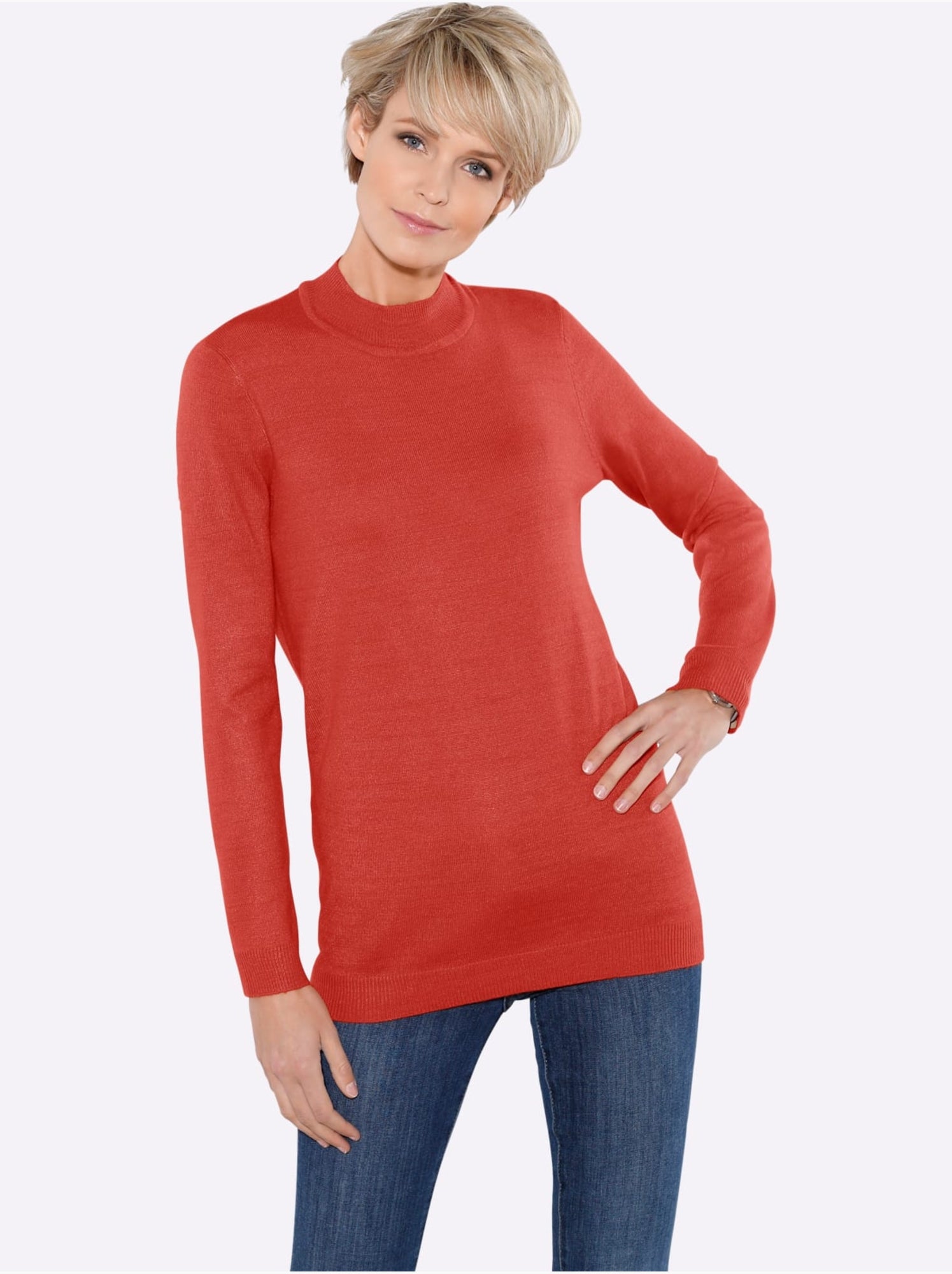Pull col roulé à manches longues avec bords-côtes - taille standard - moda vilona - Terre cuite