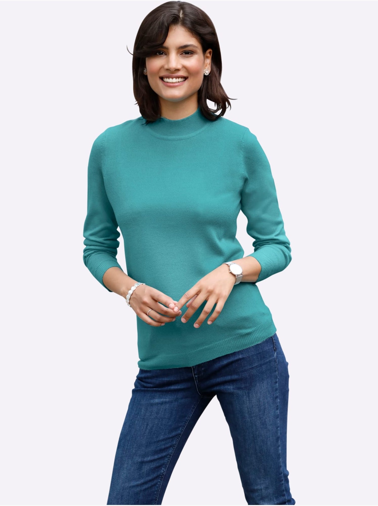 Pull col roulé à manches longues avec bords-côtes - taille standard - moda vilona - Bleu encre