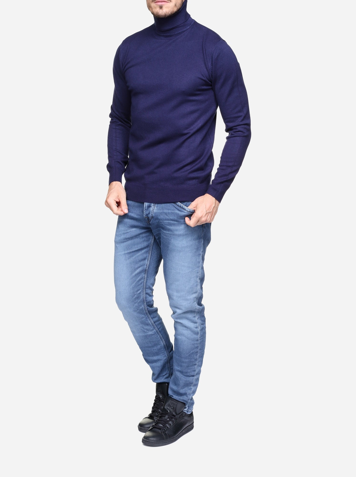 Pull col roulé - kenzarro - Bleu