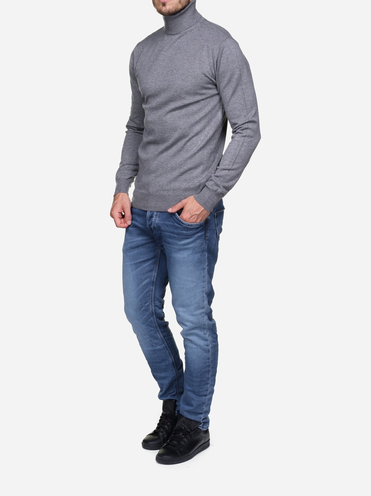 Pull col roulé - kenzarro - Gris clair