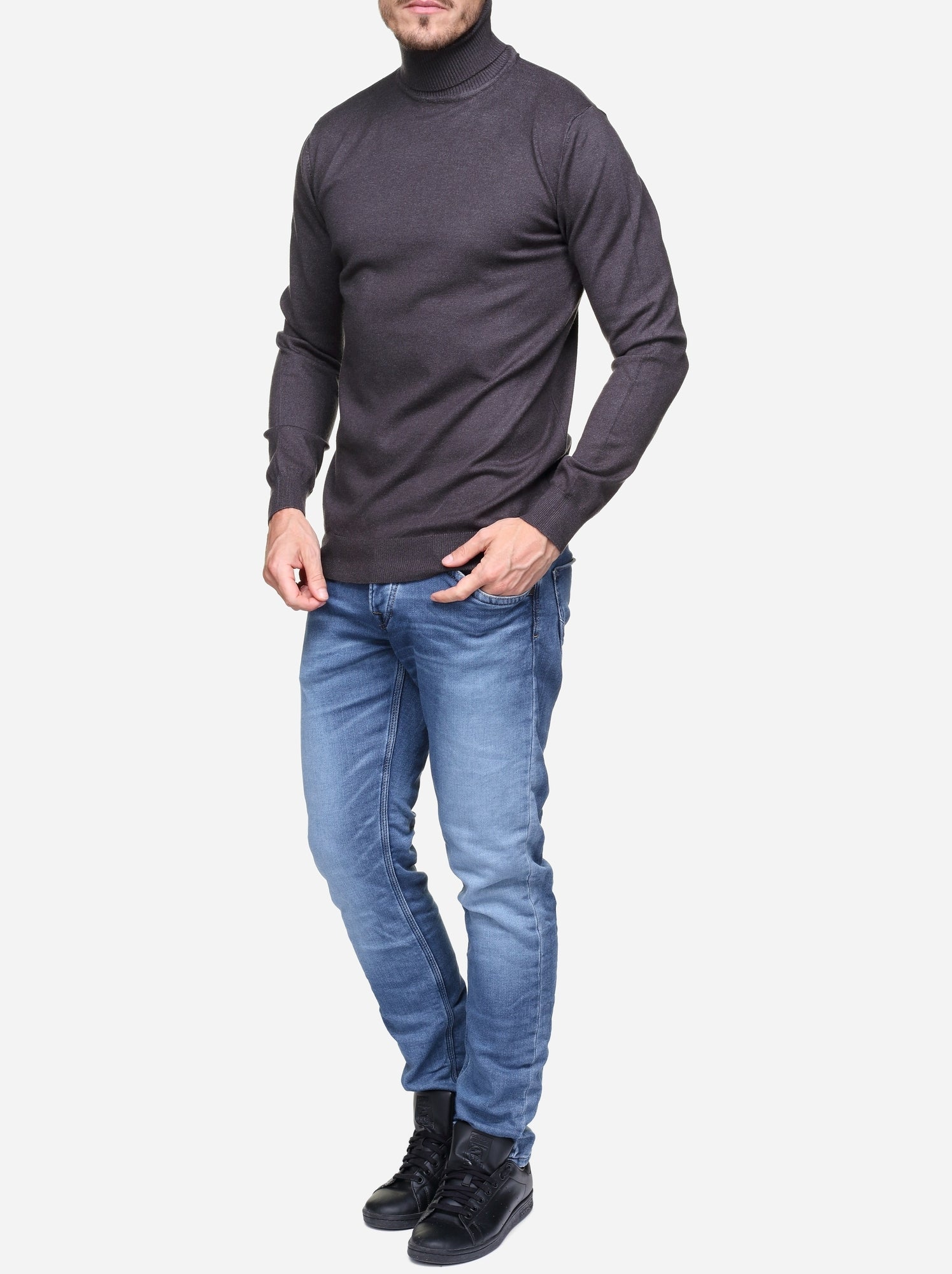 Pull col roulé - kenzarro - Gris foncé
