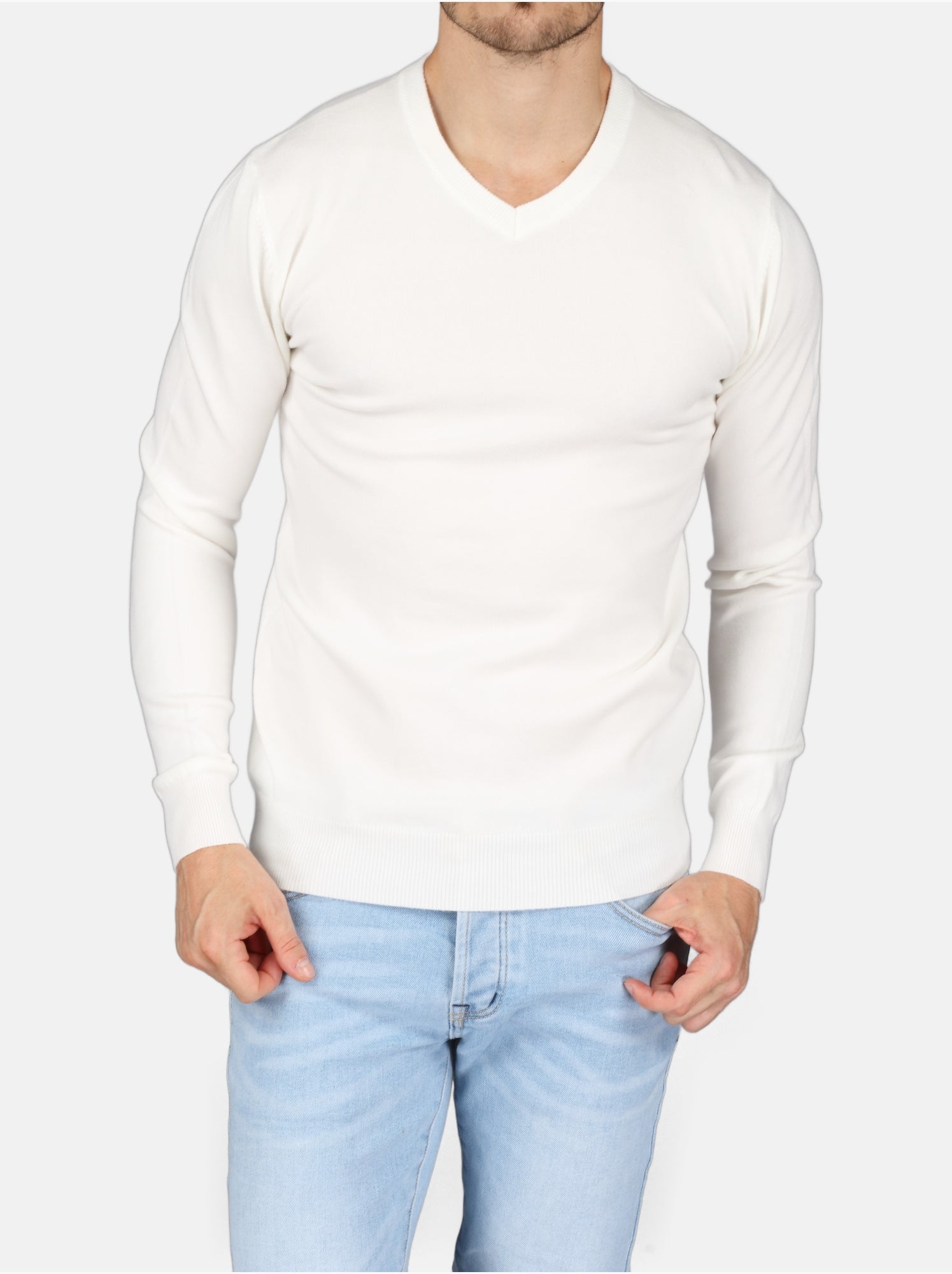 Pull col v - Kenzarro - Blanc