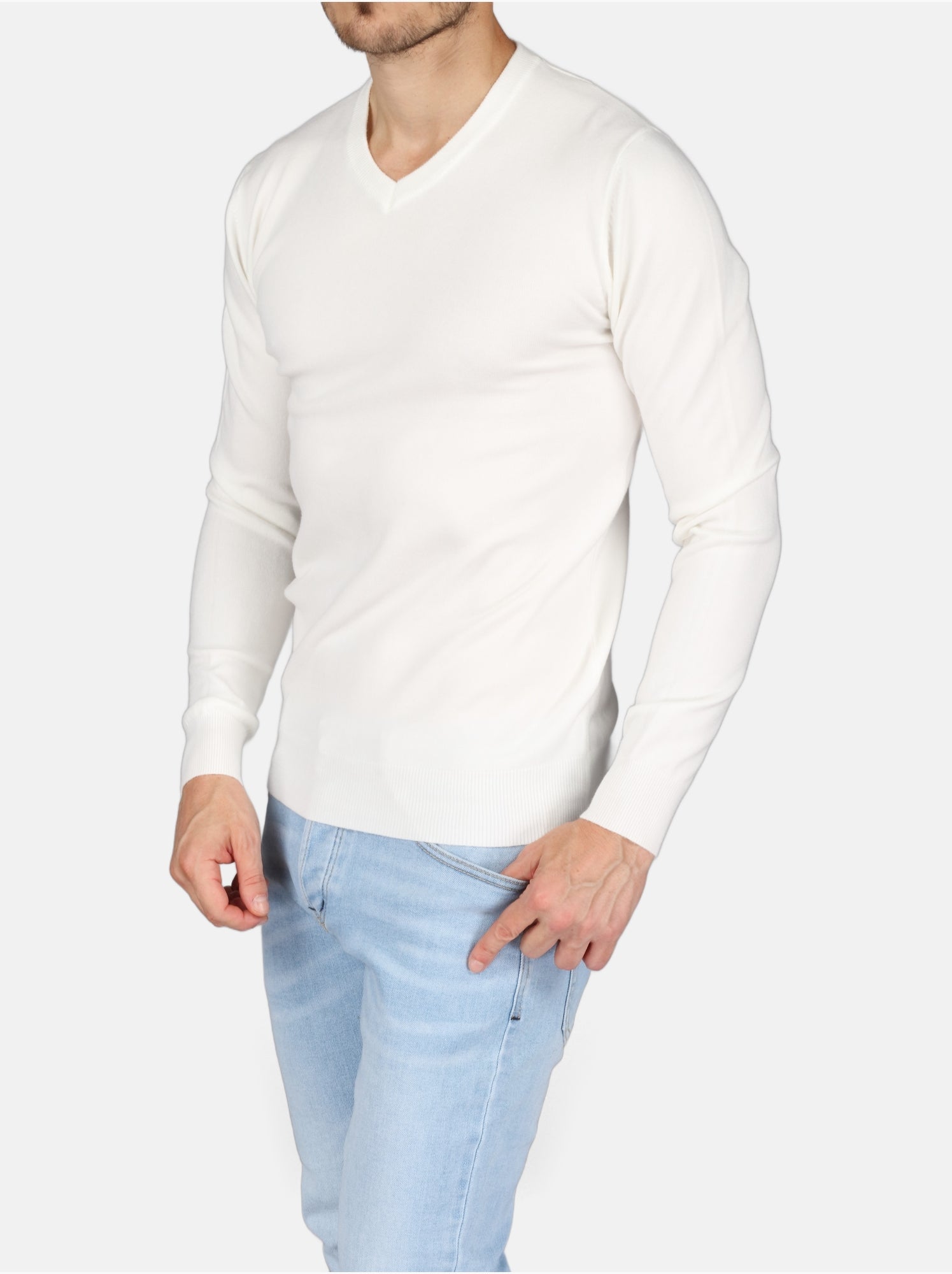 Pull col v - Kenzarro - Blanc