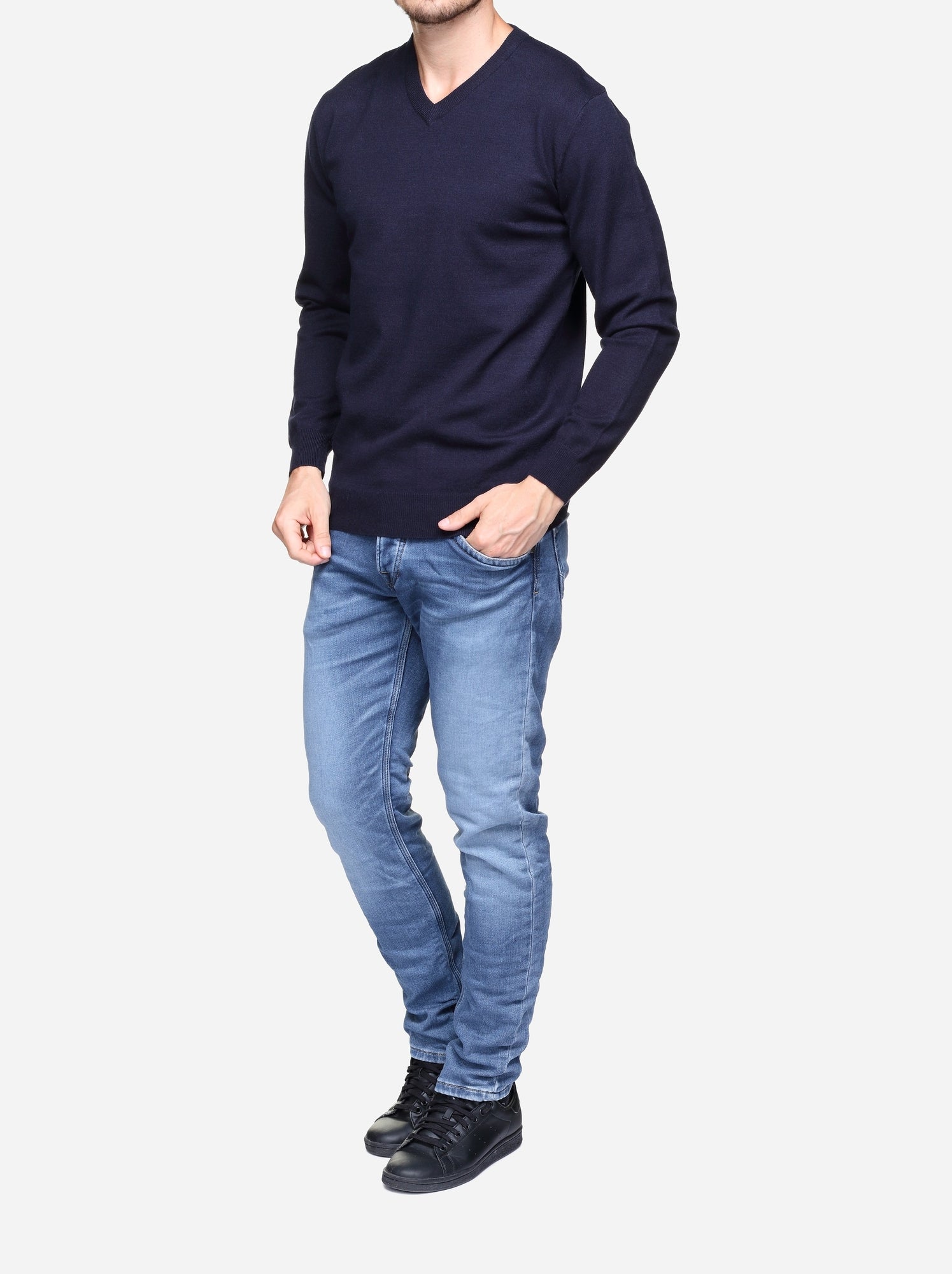 Pull col v - Yves Enzo - Bleu foncé