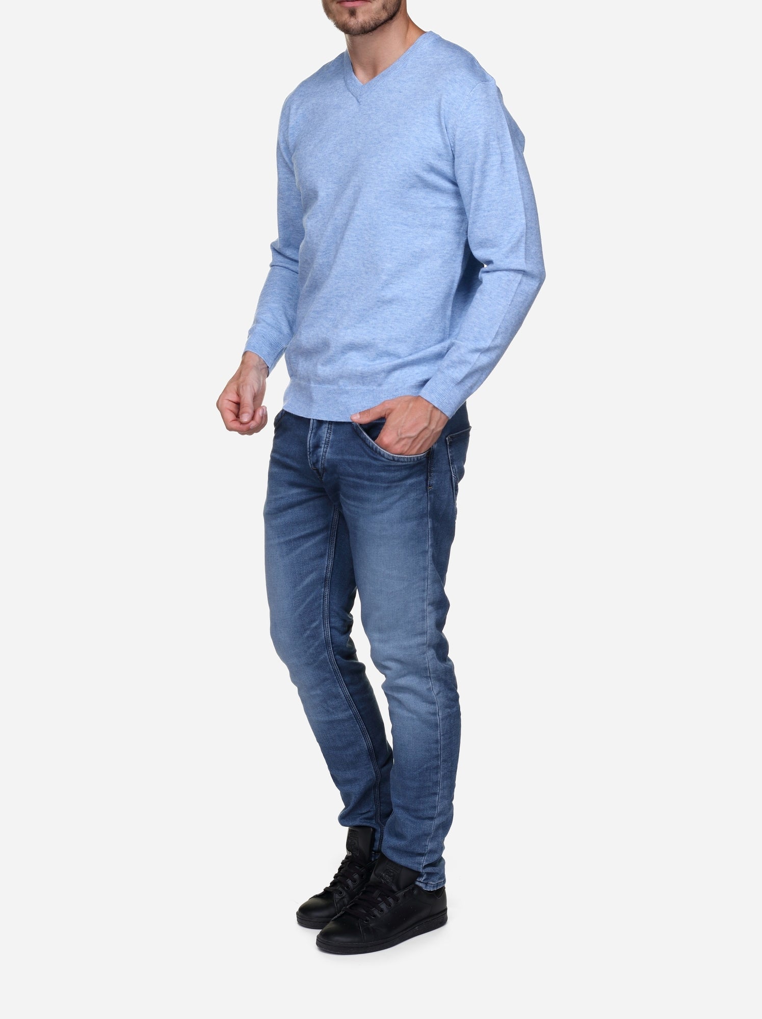 Pull col v - Yves Enzo - Bleu