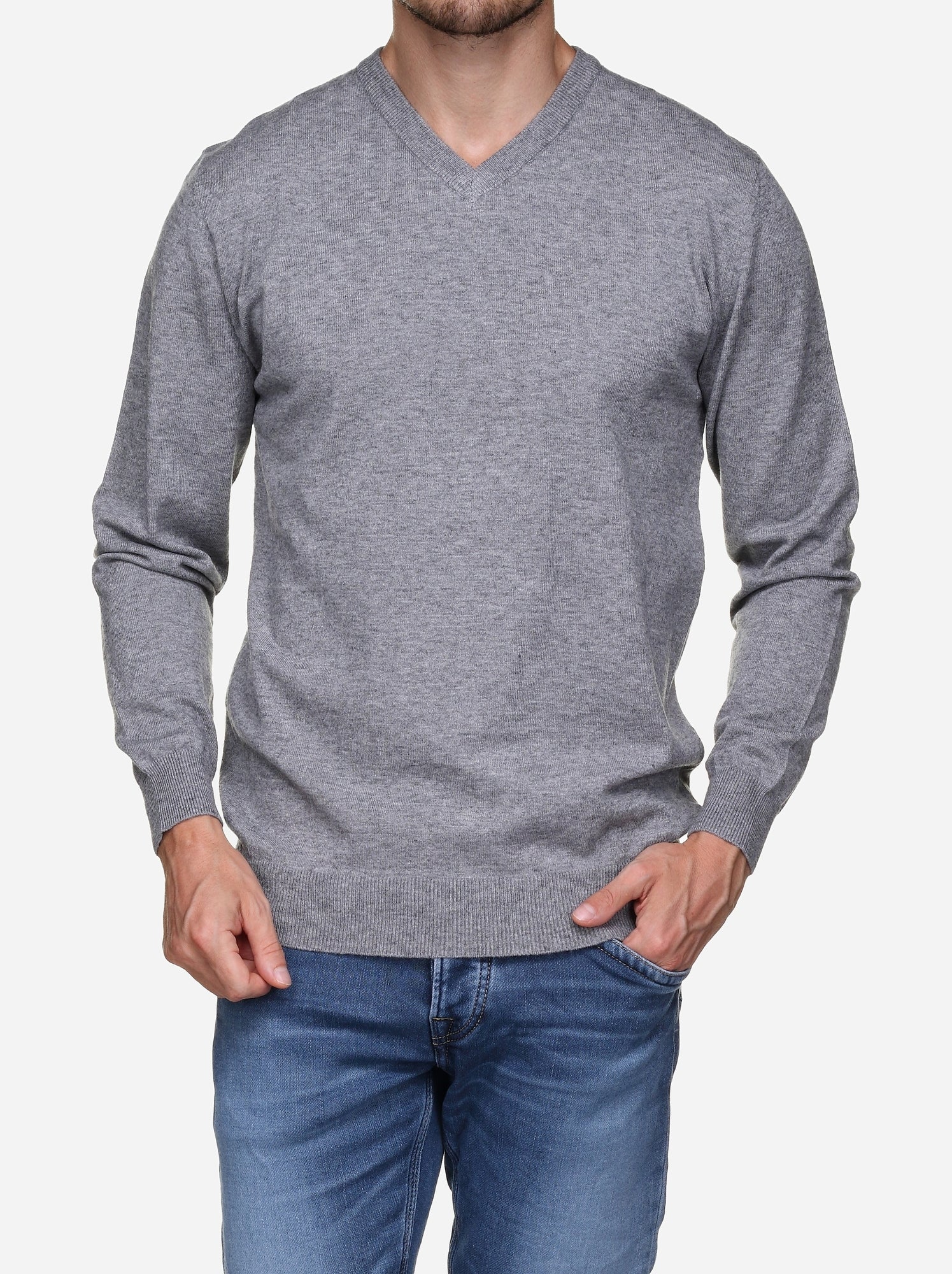 Pull col v - Yves Enzo - Gris