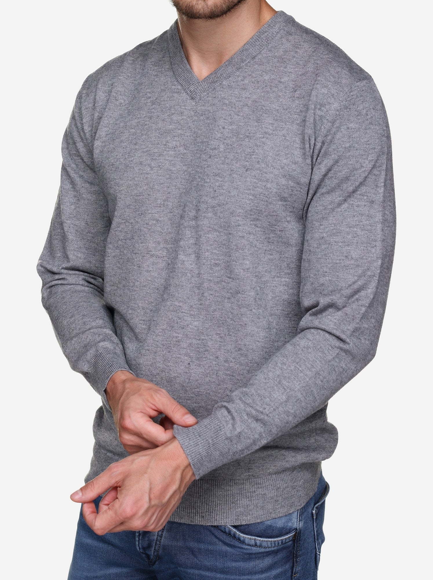 Pull col v - Yves Enzo - Gris